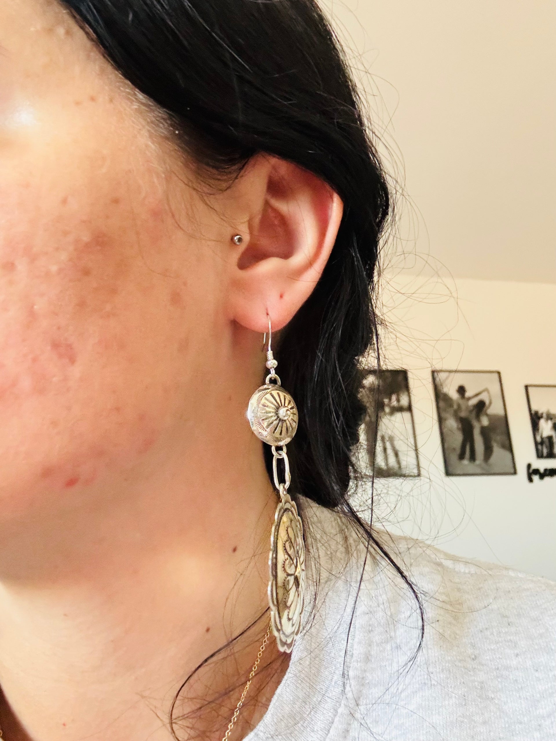 Jimmie James Sterling Silver Dangle Concho Earrings