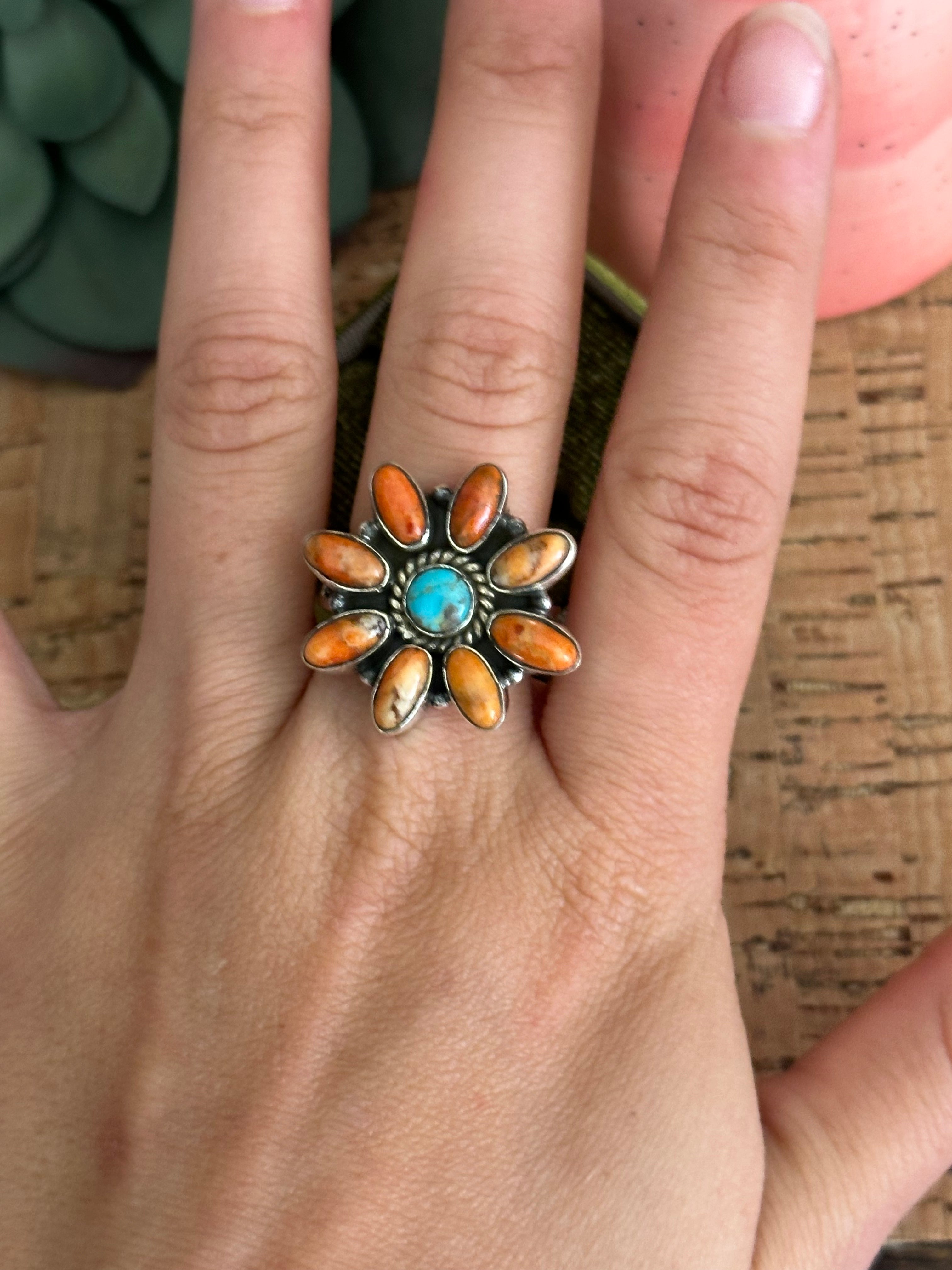 Southwest Handmade Multi Stone & Sterling Silver Adjustable Ring