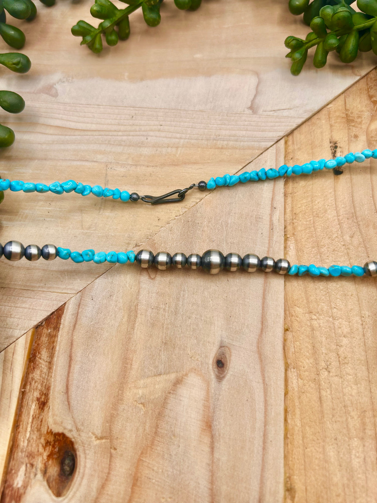 Navajo Made Strung Kingman Turquoise & Sterling Silver Necklace