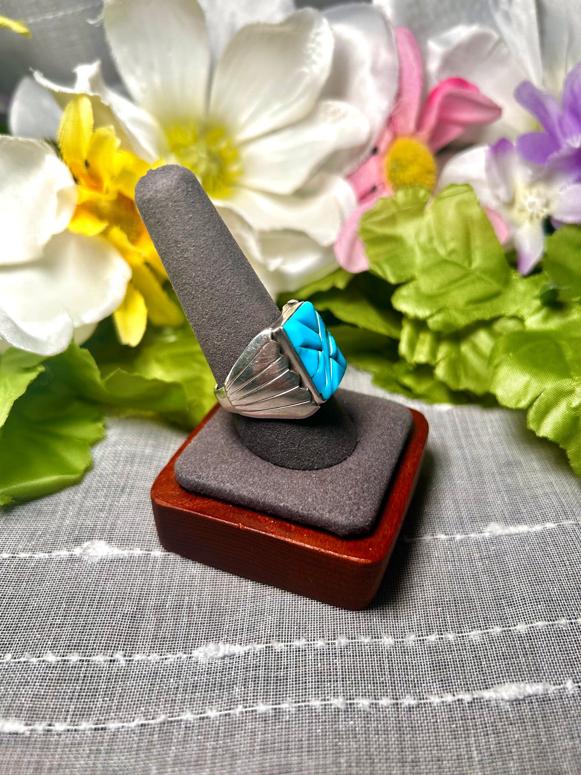 Navajo Made Kingman Turquoise & Sterling Silver Ring Size 10