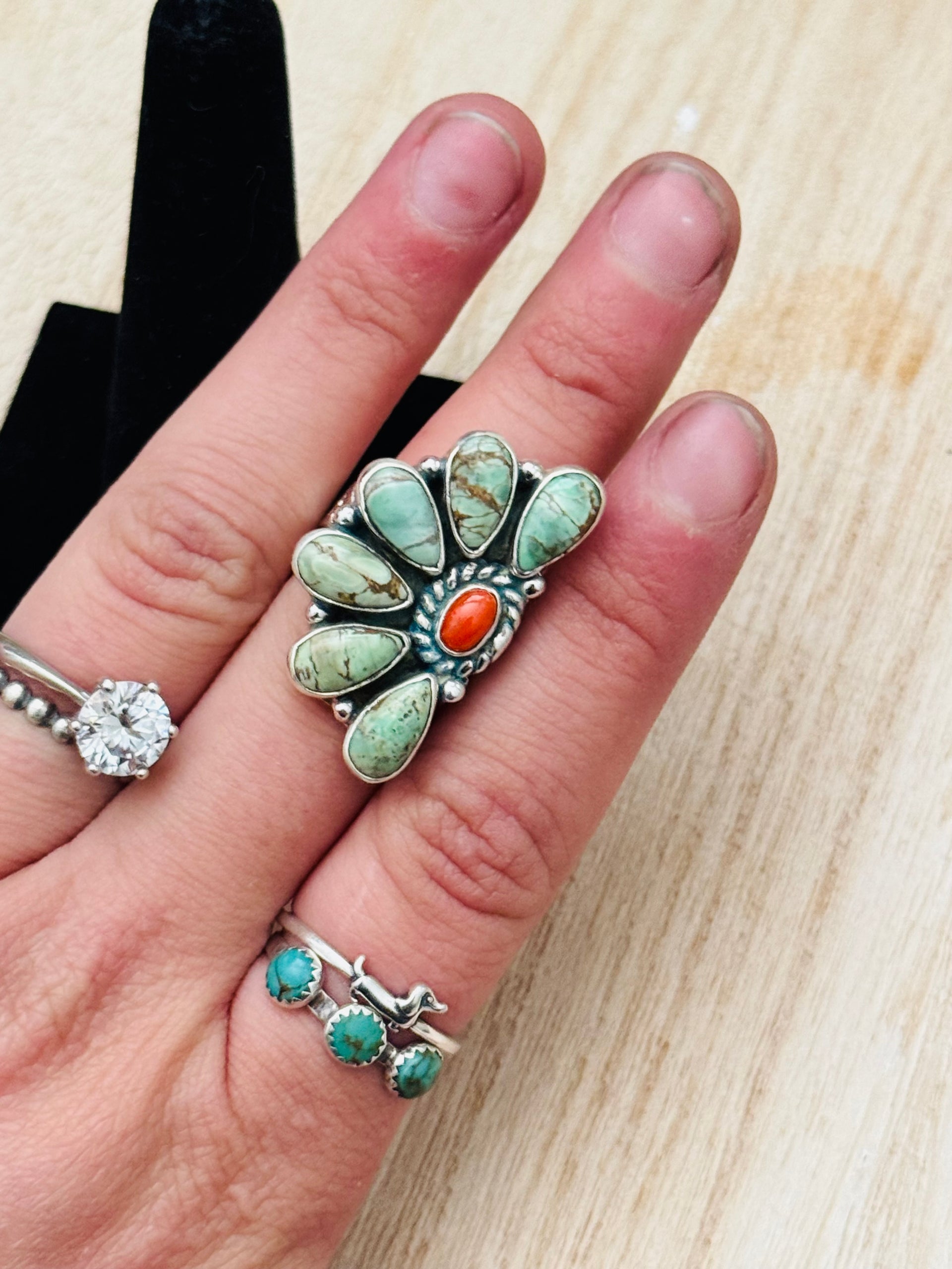 Southwest Handmade Multi Stone & Sterling Silver Adjustable Cluster Ring