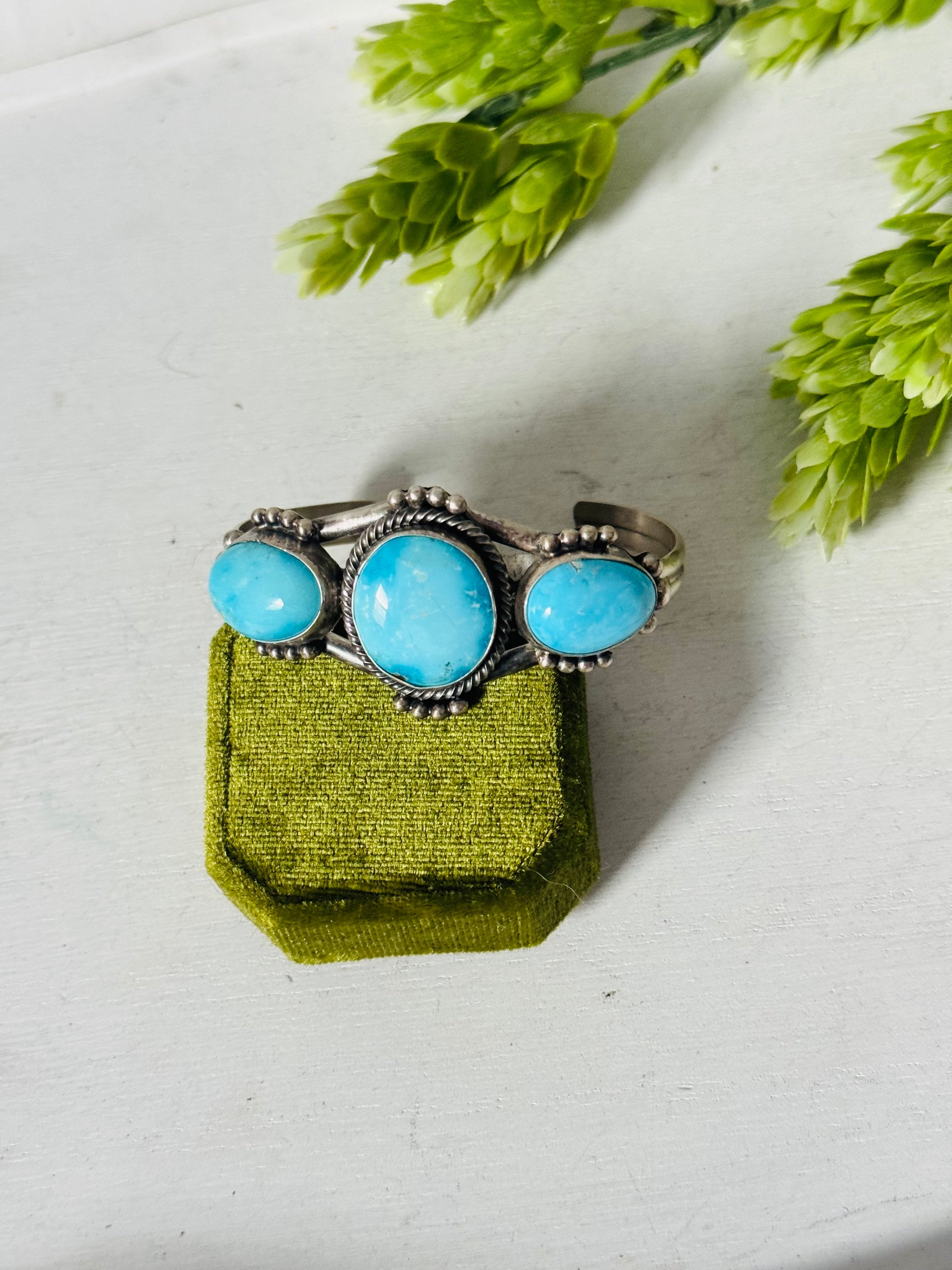 Navajo Made Sonoran Mountain Turquoise & Sterling Silver Cuff Bracelet