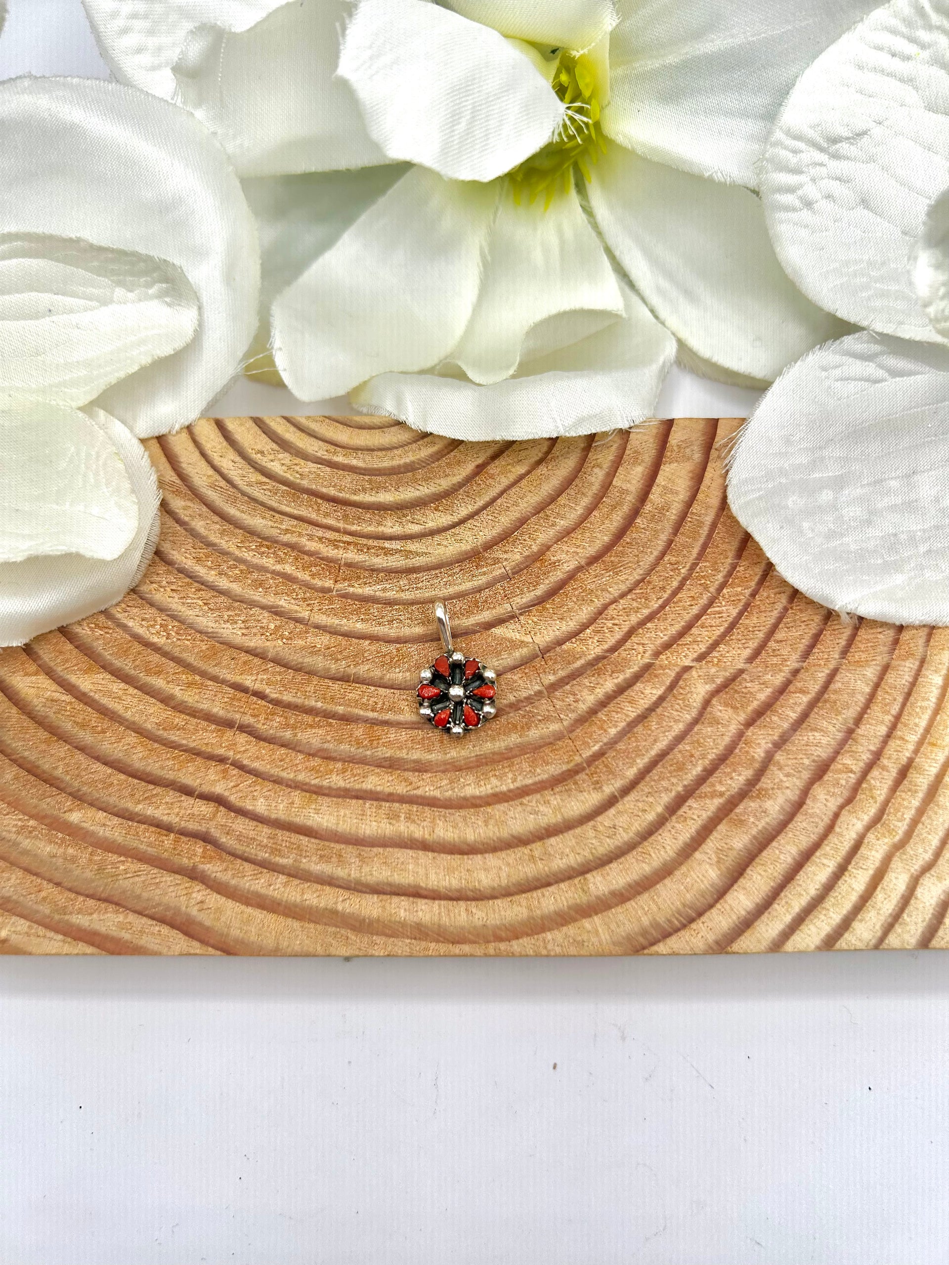 Navajo Made Coral & Sterling Silver Pendant