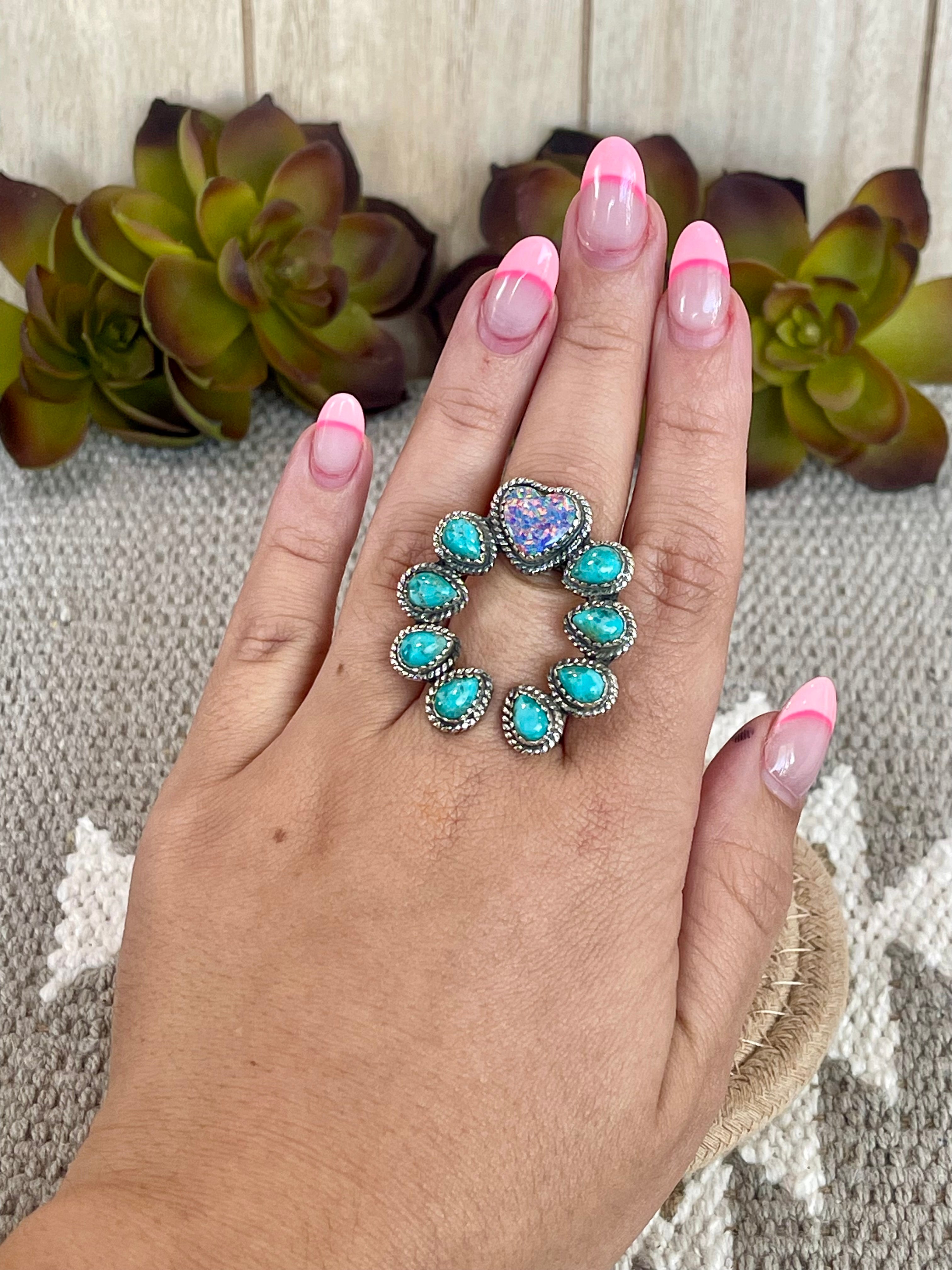 Southwest Handmade Multi Stone & Sterling Silver Adjustable Naja Ring