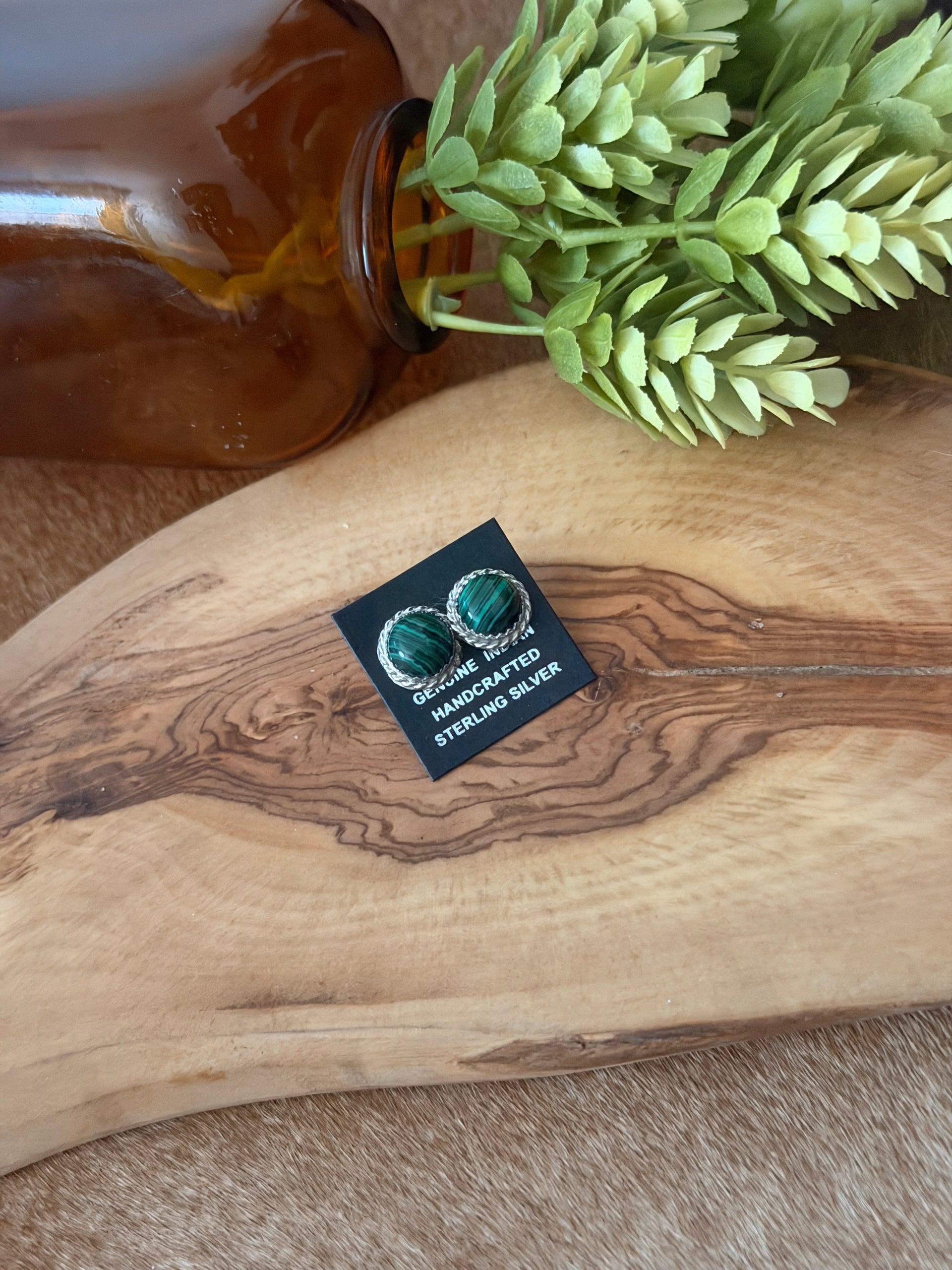Esther White Malachite & Sterling Silver Post Earrings