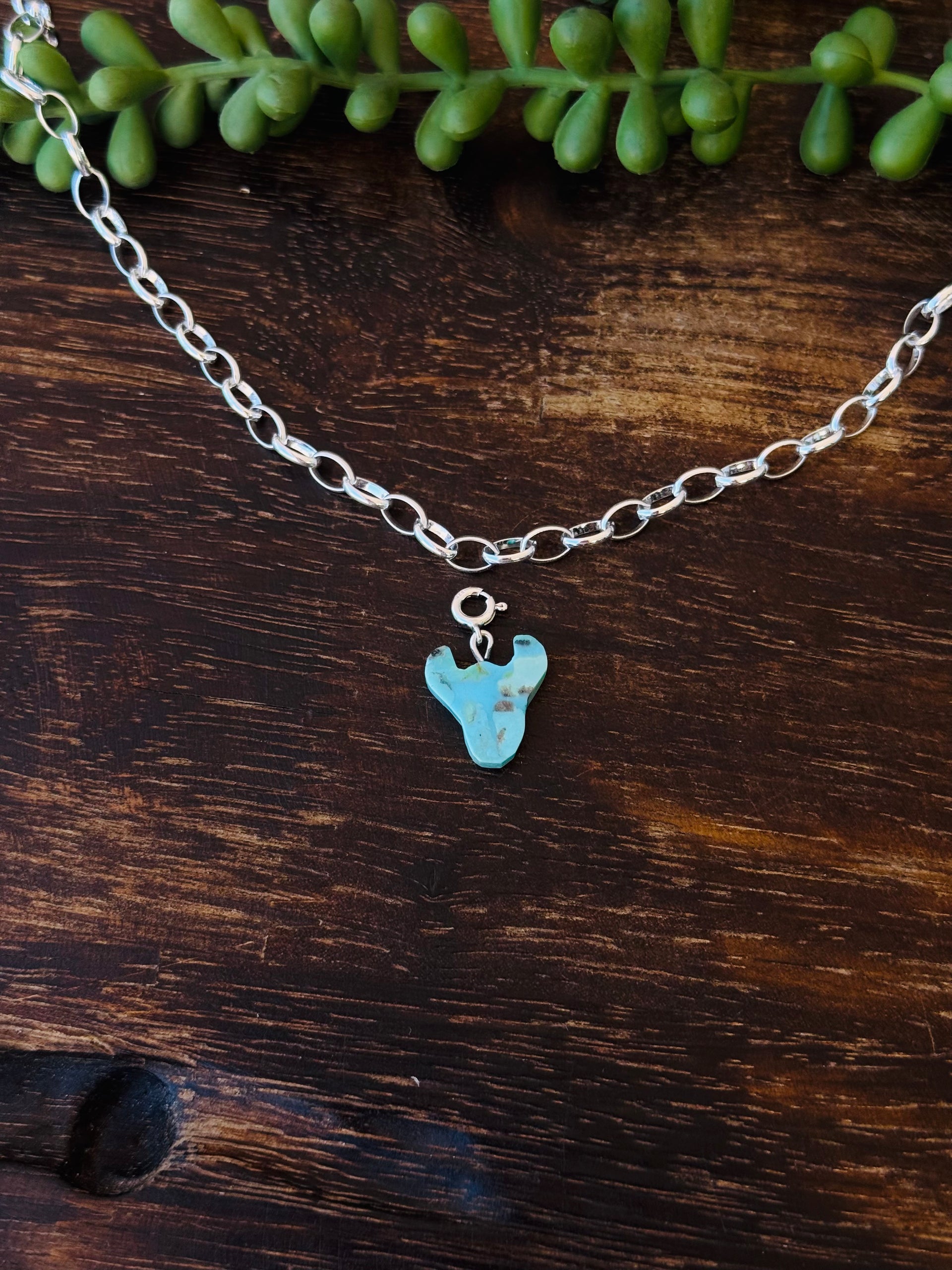 Navajo Made Mohave Turquoise & Sterling Silver Bull Skull Charms