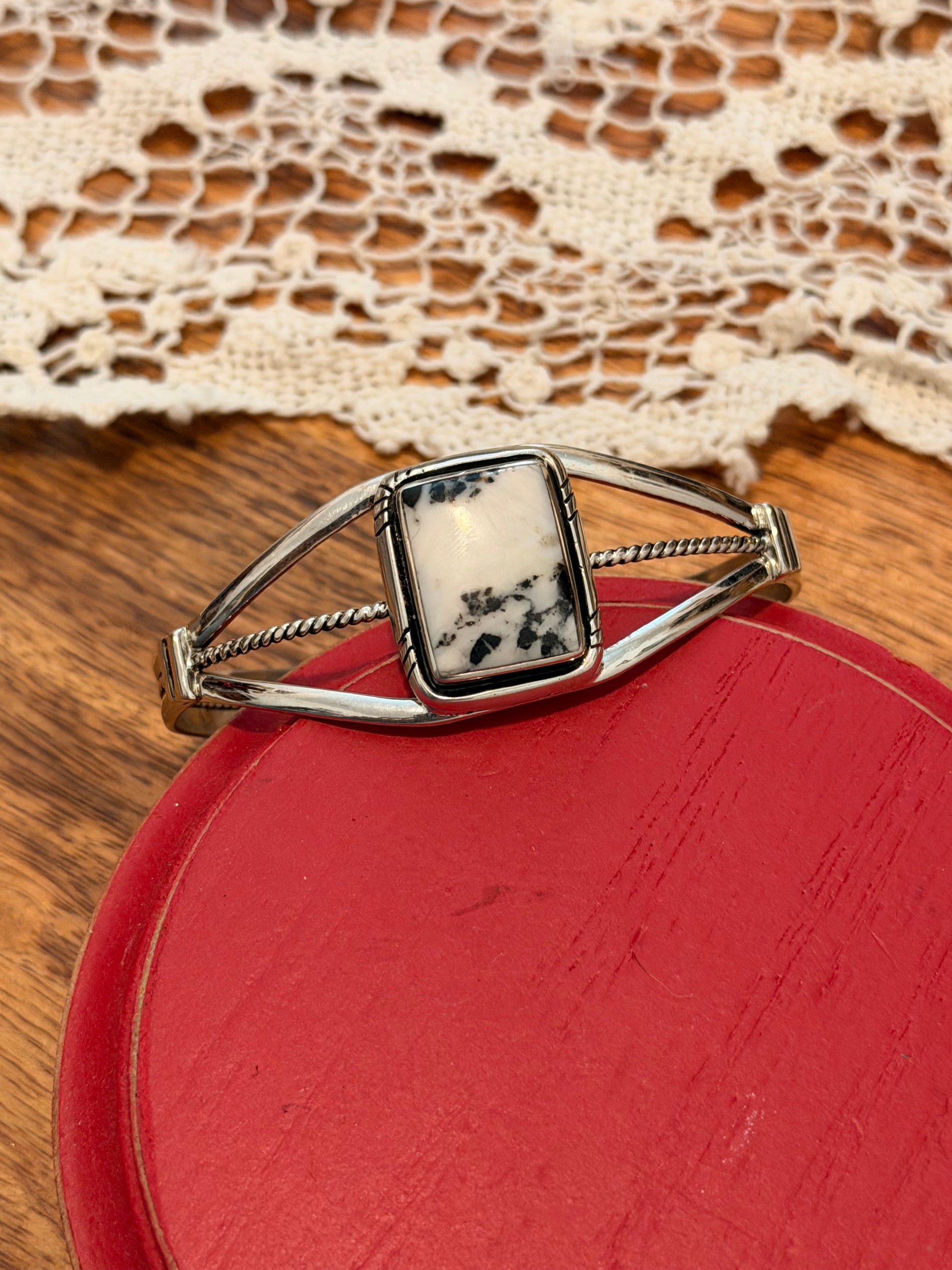 Navajo Made White Buffalo & Sterling Silver Cuff Bracelet