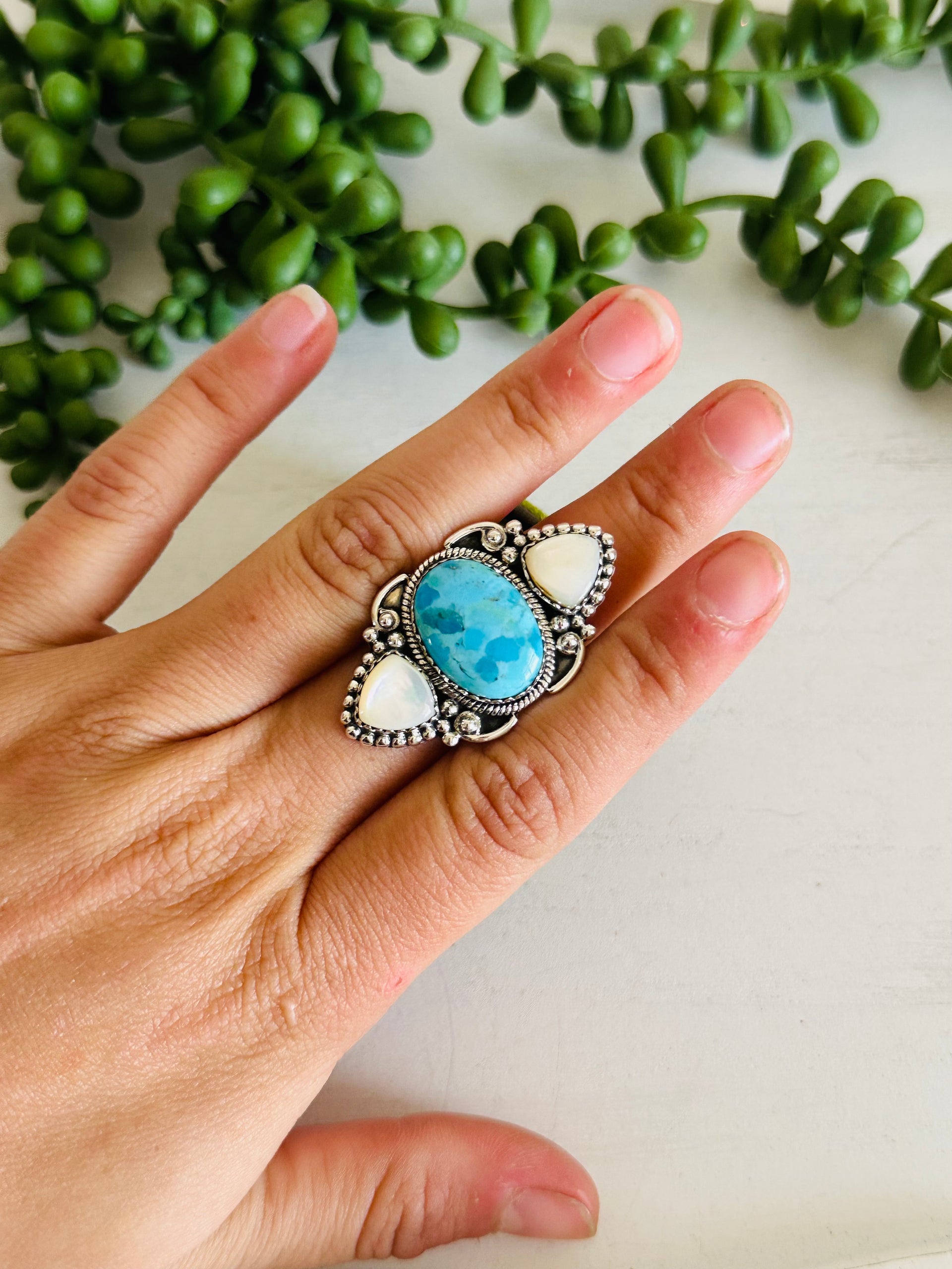 Southwest Handmade Multi Stone & Sterling Silver Adjustable Cluster Ring