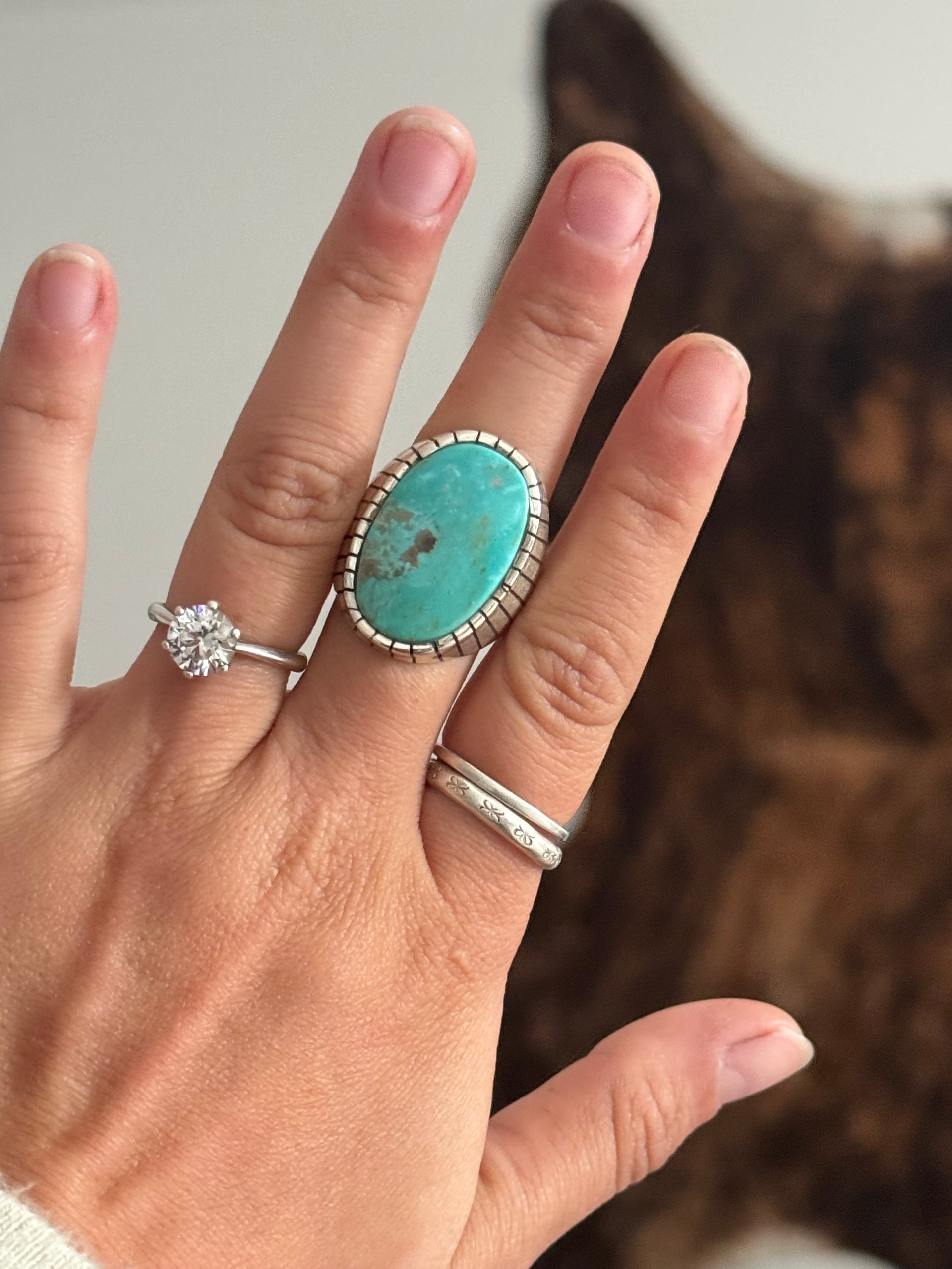 Ray Jack Kingman Turquoise & Sterling Silver Ring Size 11.75