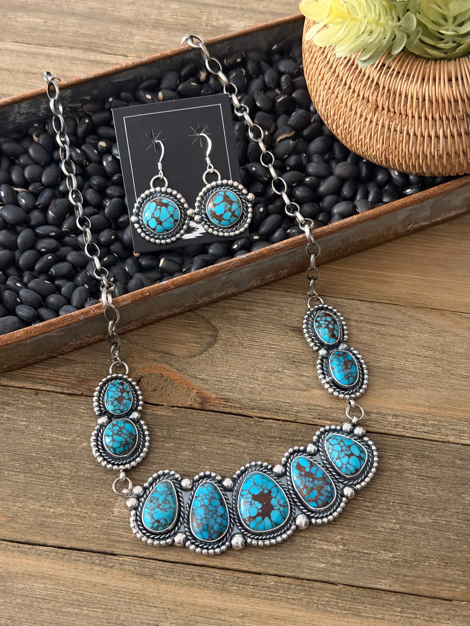 Fred Francis Egyptian Turquoise  & Sterling Silver Bar Cluster Necklace Set
