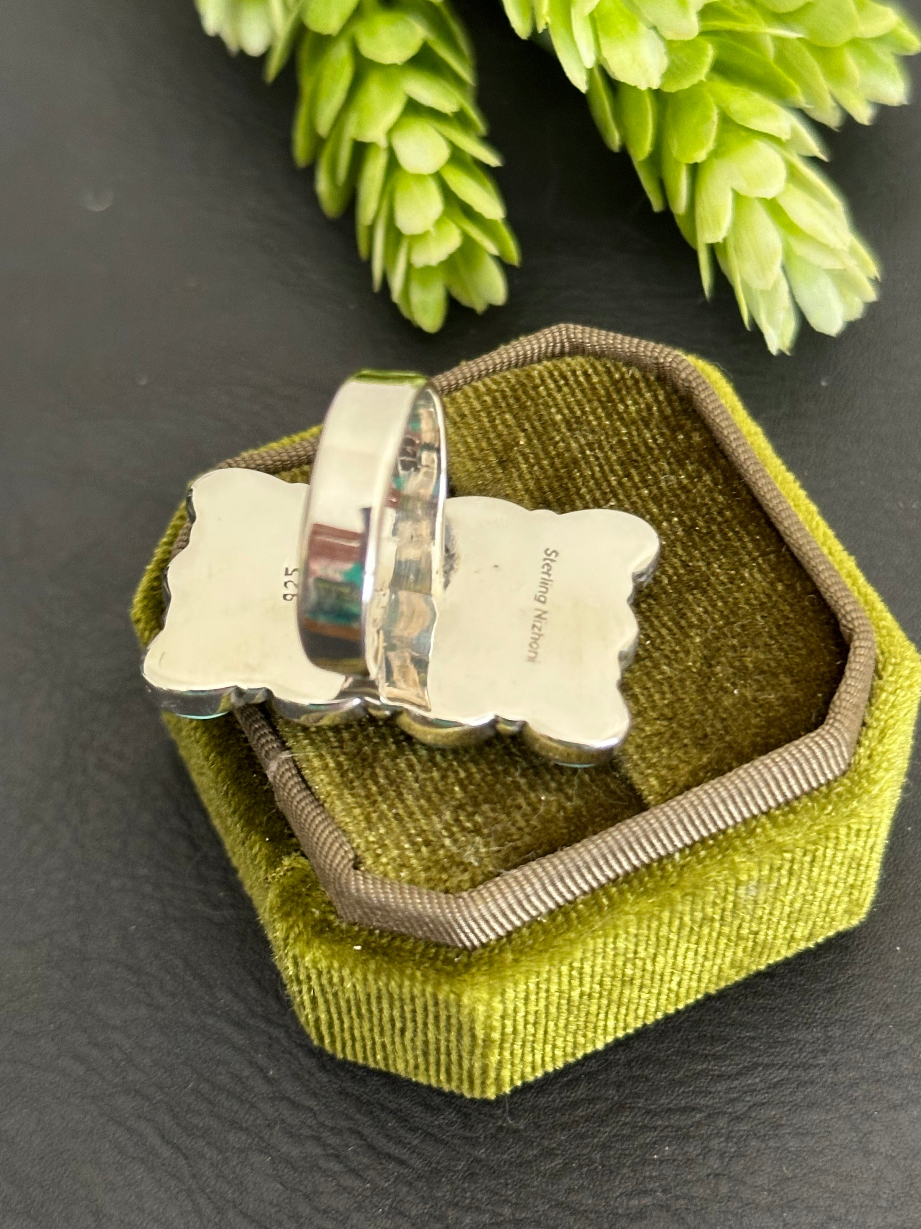 Southwest Handmade Kingman Turquoise & Sterling Silver Adjustable Cluster Ring