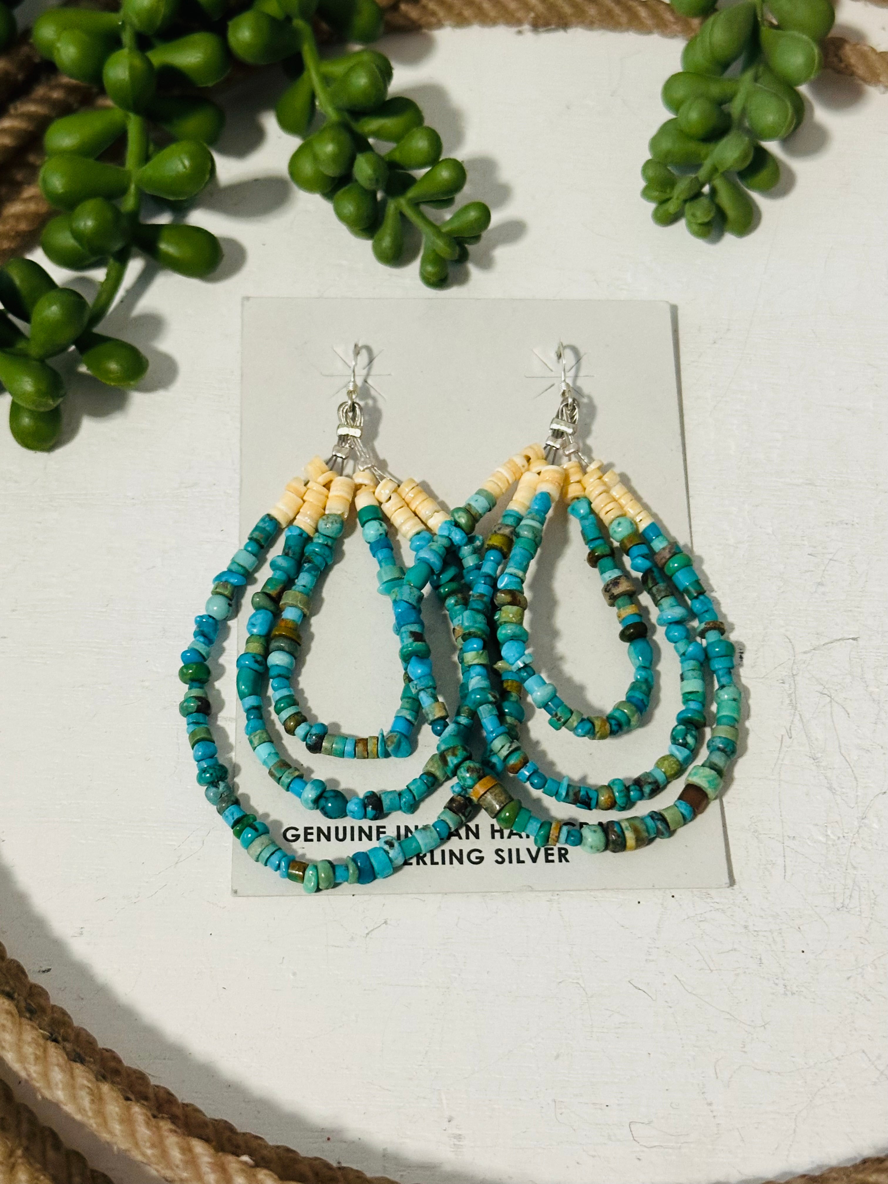 Navajo Strung Multi Stone & Sterling Silver Dangle Earrings