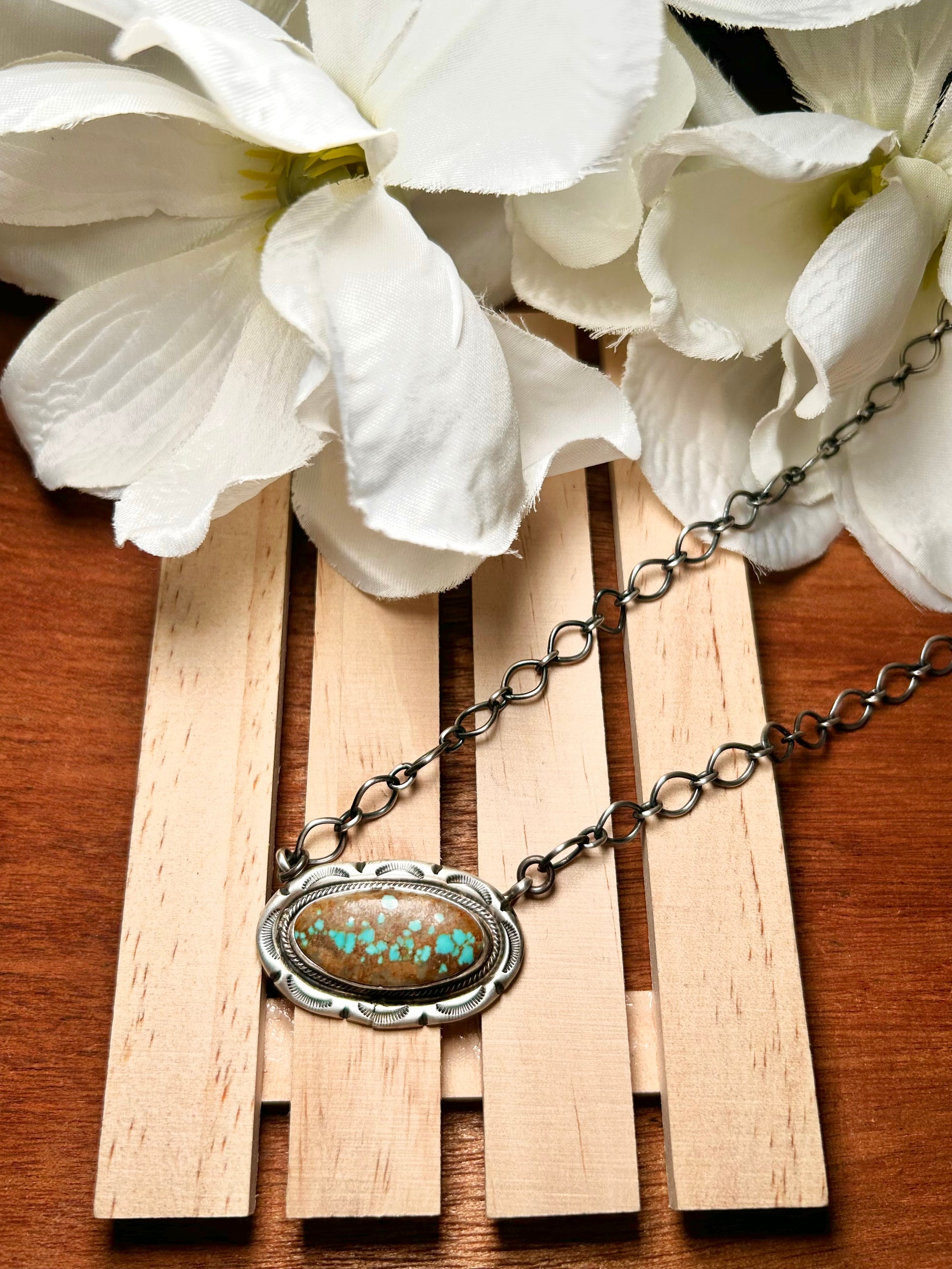 Navajo Made #8 Turquoise & Sterling Silver Necklace