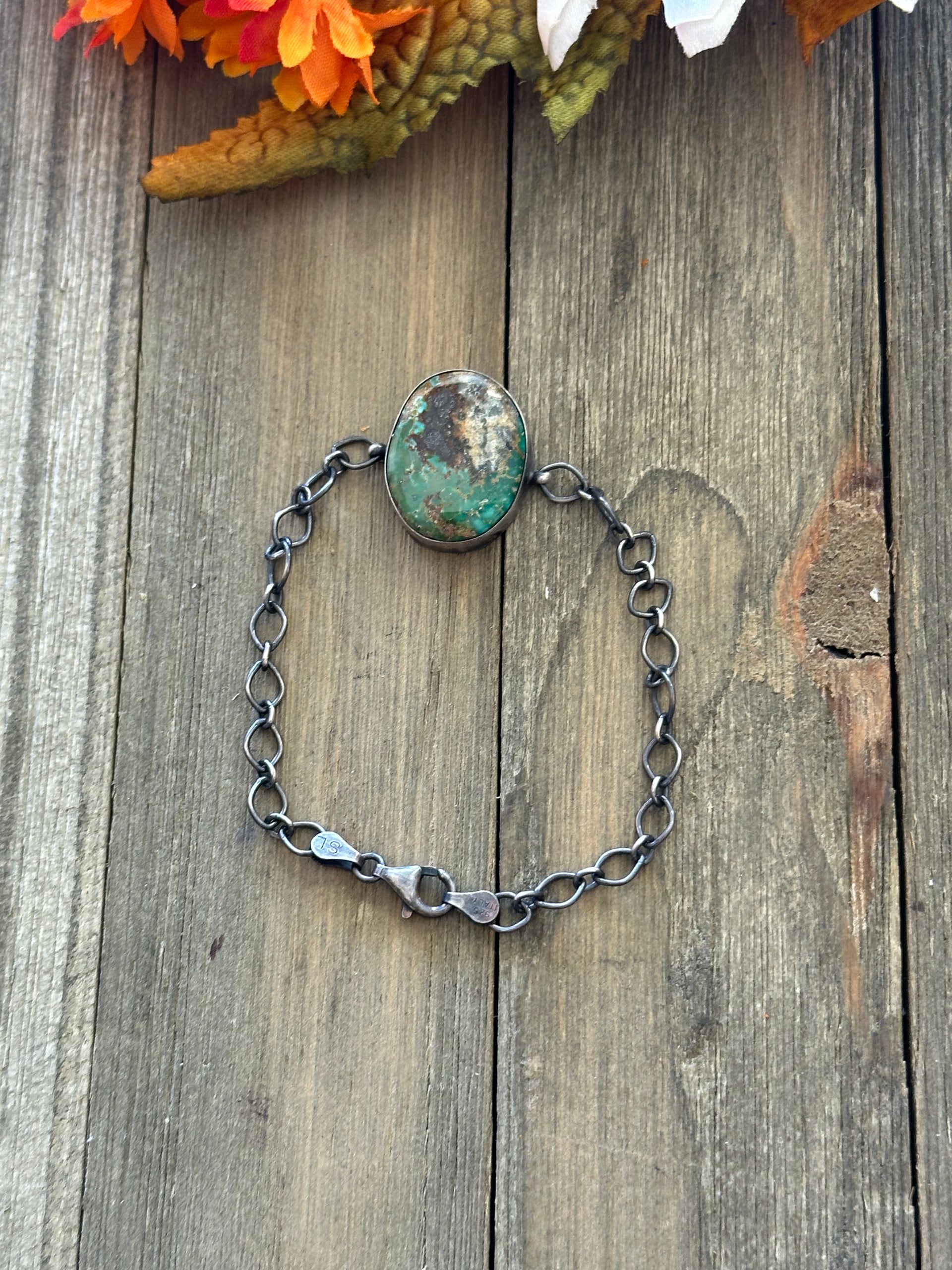 Navajo Made Sonoran Gold Turquoise & Sterling Silver Bracelet