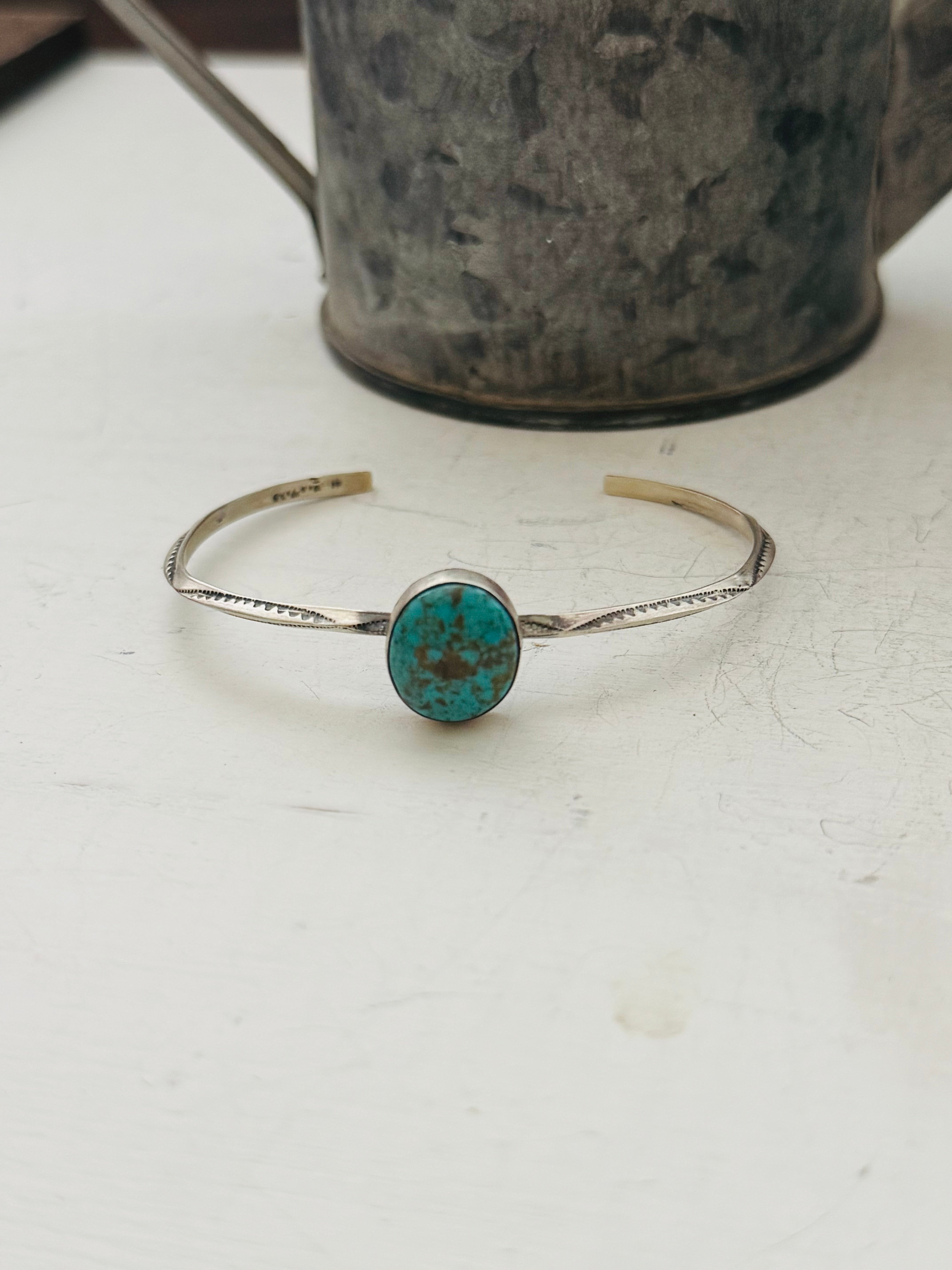 Navajo Made Kingman Turquoise & Sterling Silver Cuff Bracelet