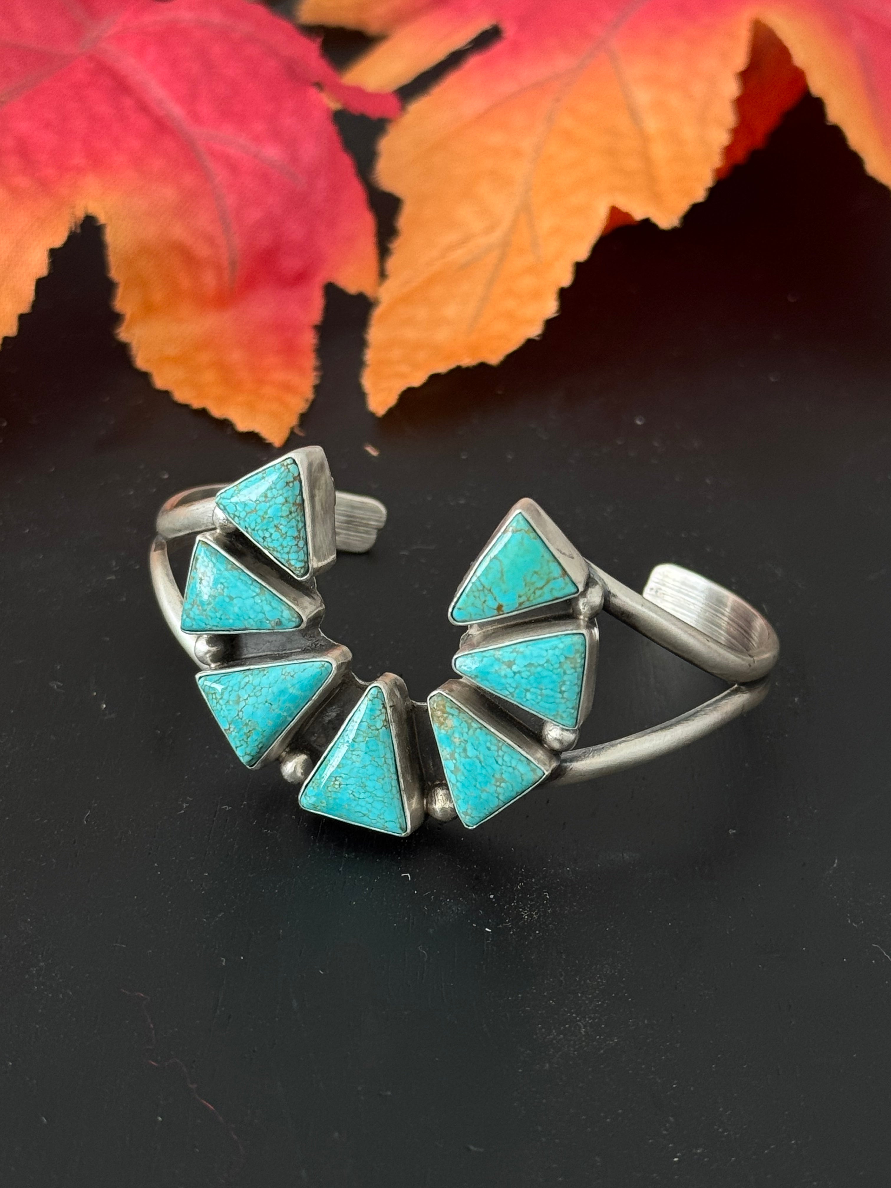 Donovan Skeets #8 Turquoise & Sterling Silver Cluster Naja Cuff Bracelet