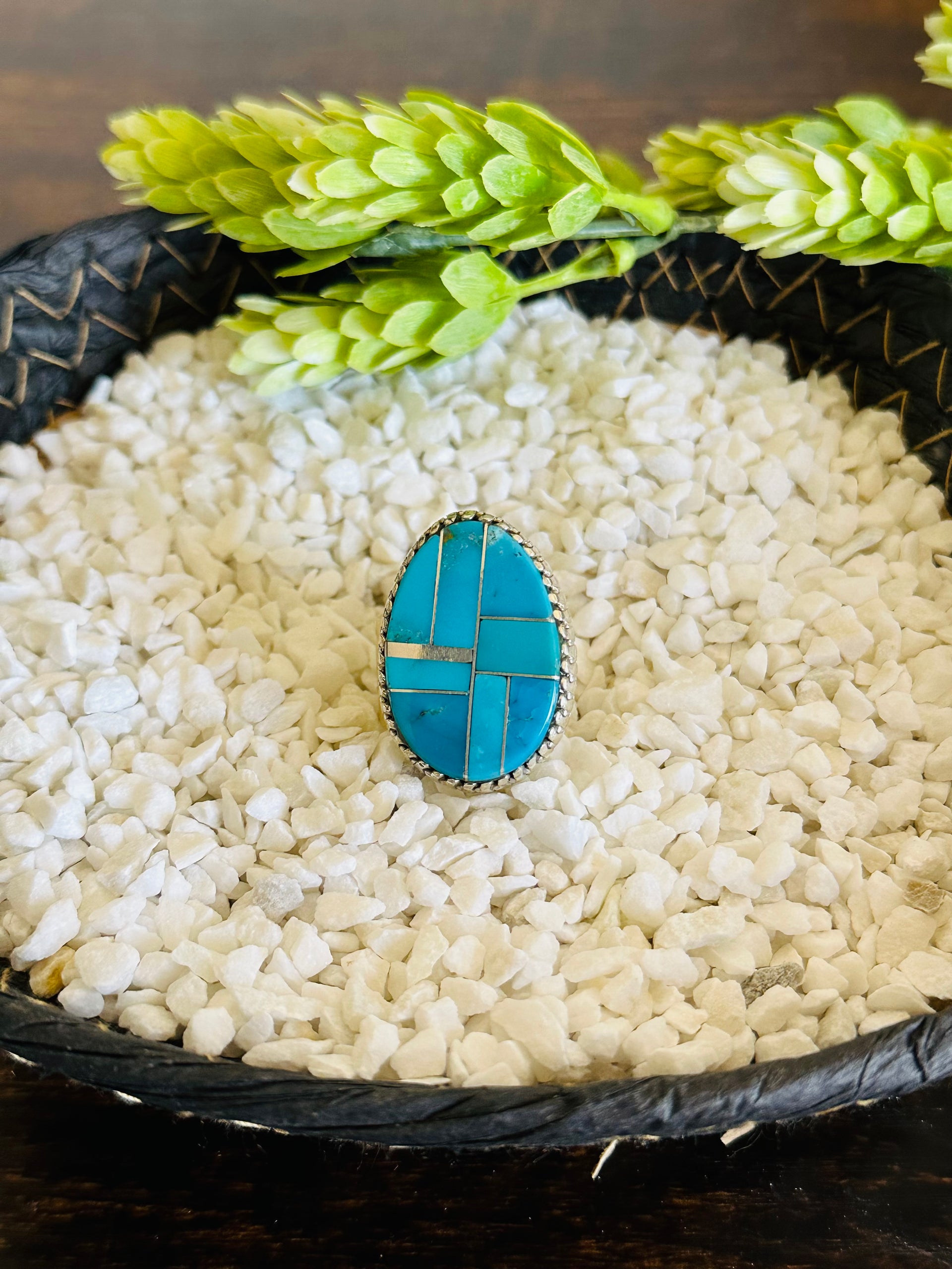 Larry Kaye Kingman Turquoise & Sterling Silver Adjustable Inlay Ring