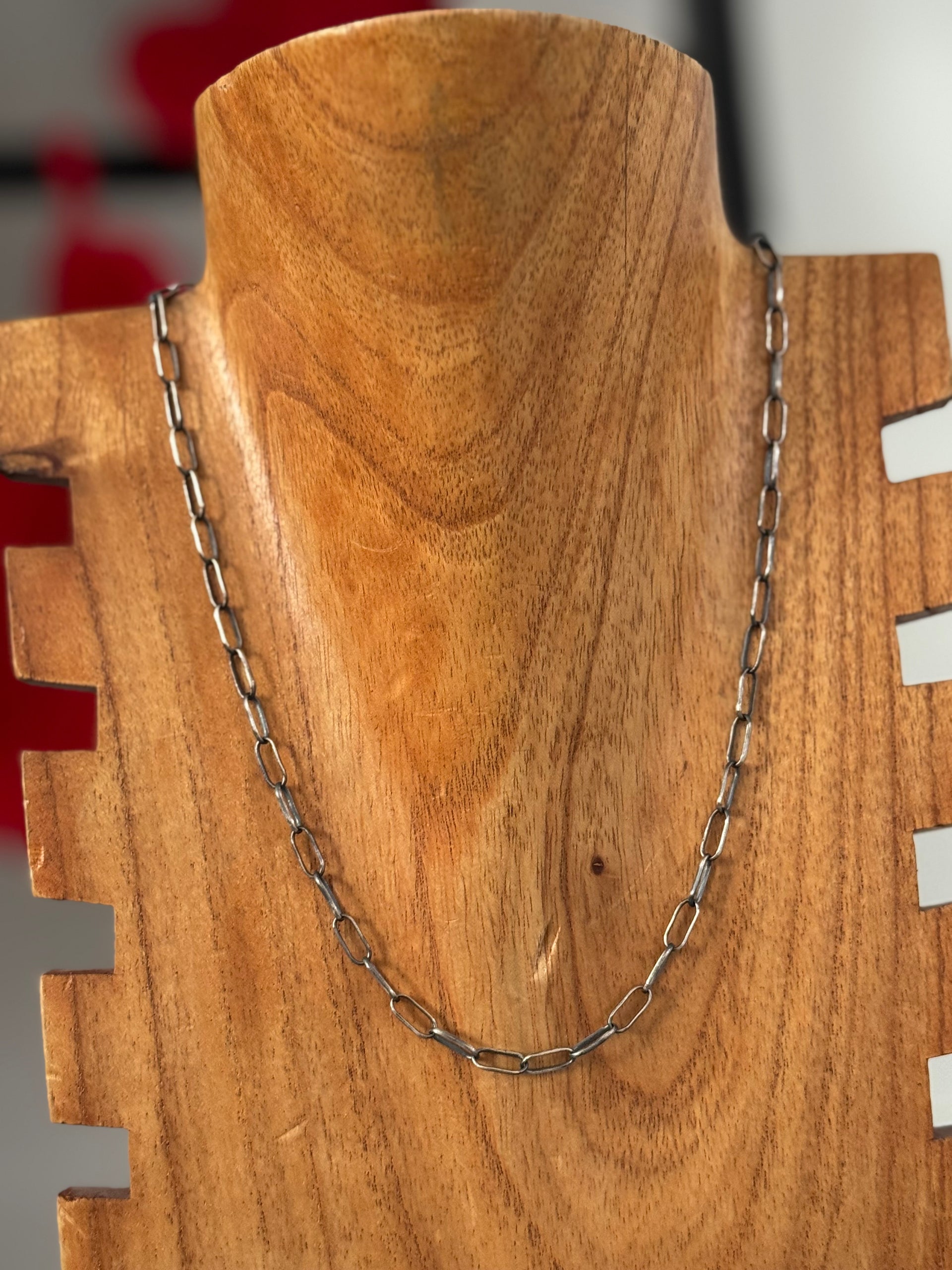 Navajo Made Sterling Silver Paperclip Link Chain Necklace