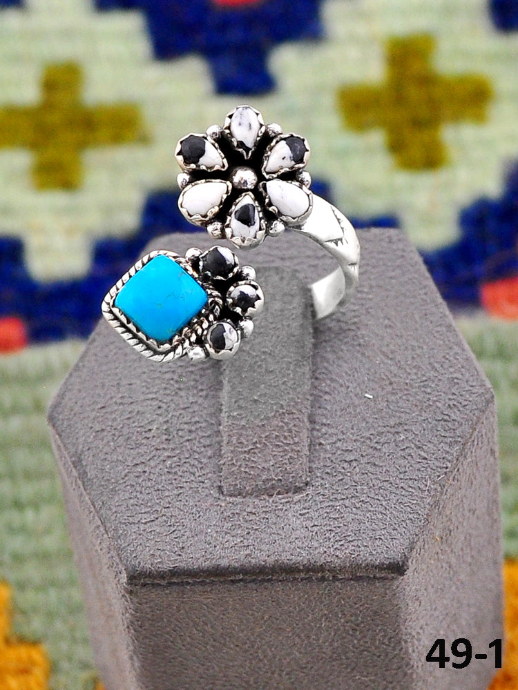 Southwest Handmade Santa Maria Turquoise with White Buffalo & Sterling Silver Adjustable Ring