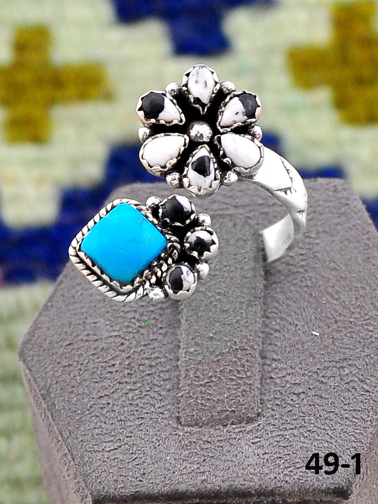 Southwest Handmade Santa Maria Turquoise with White Buffalo & Sterling Silver Adjustable Ring