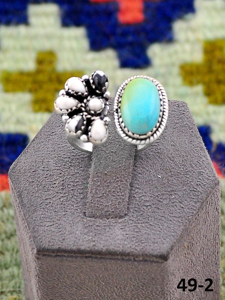 Southwest Handmade Santa Maria Turquoise with White Buffalo & Sterling Silver Adjustable Ring