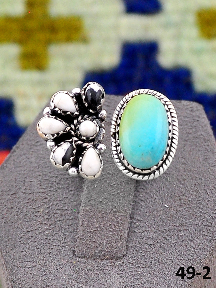 Southwest Handmade Santa Maria Turquoise with White Buffalo & Sterling Silver Adjustable Ring