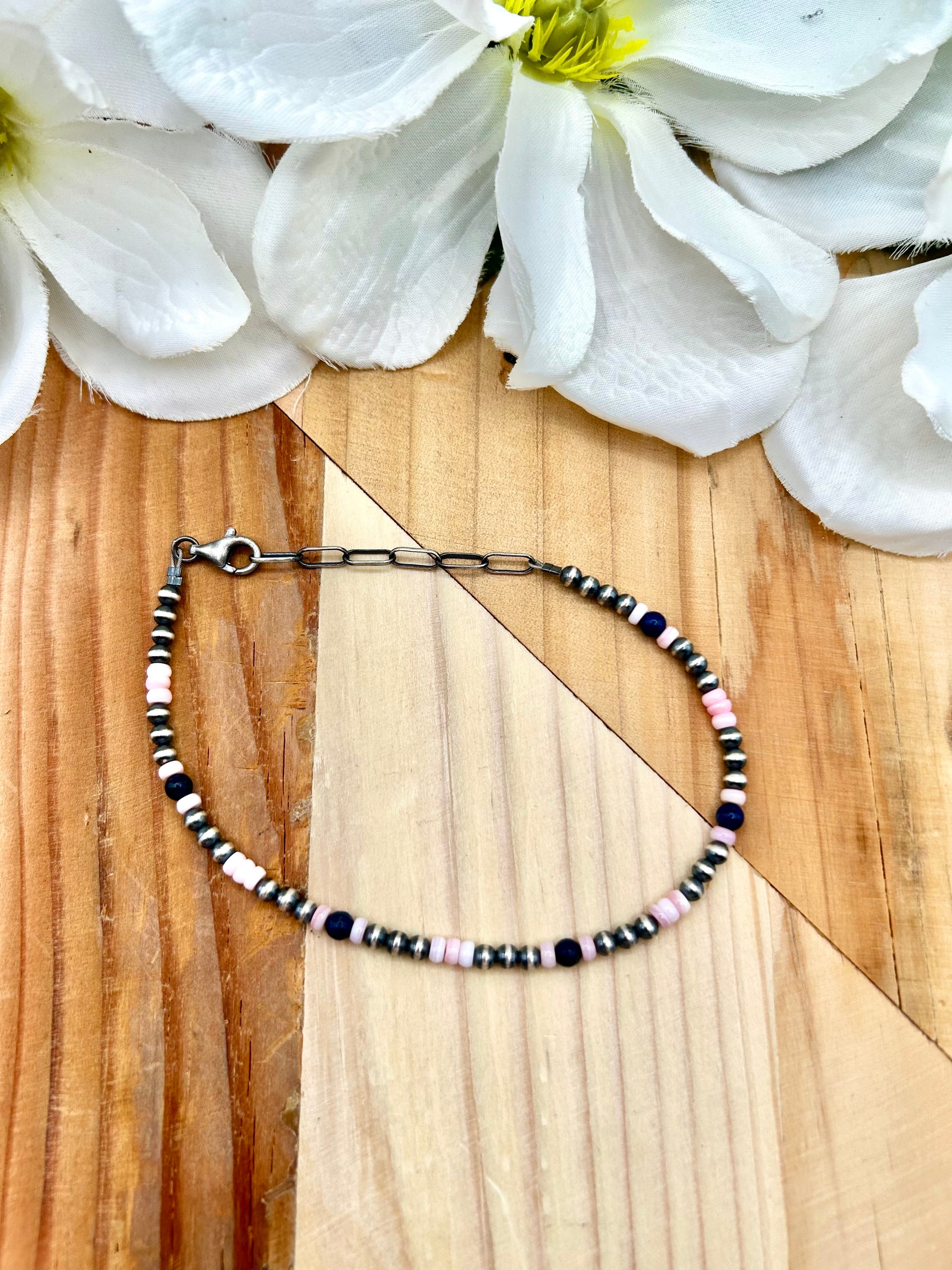 Navajo Made Multi Stone & Sterling Silver Strung Anklet