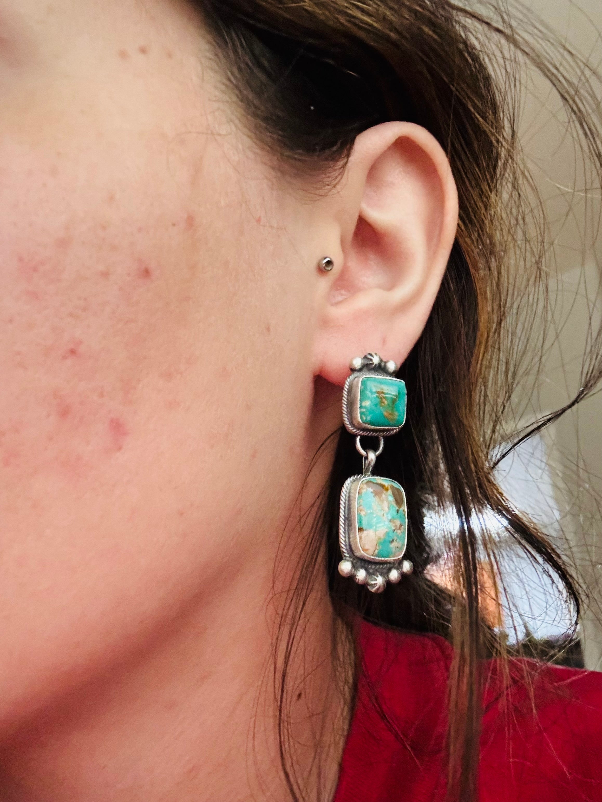 Lorenzo Juan Royston Turquoise & Sterling Silver Post Dangle Earrings