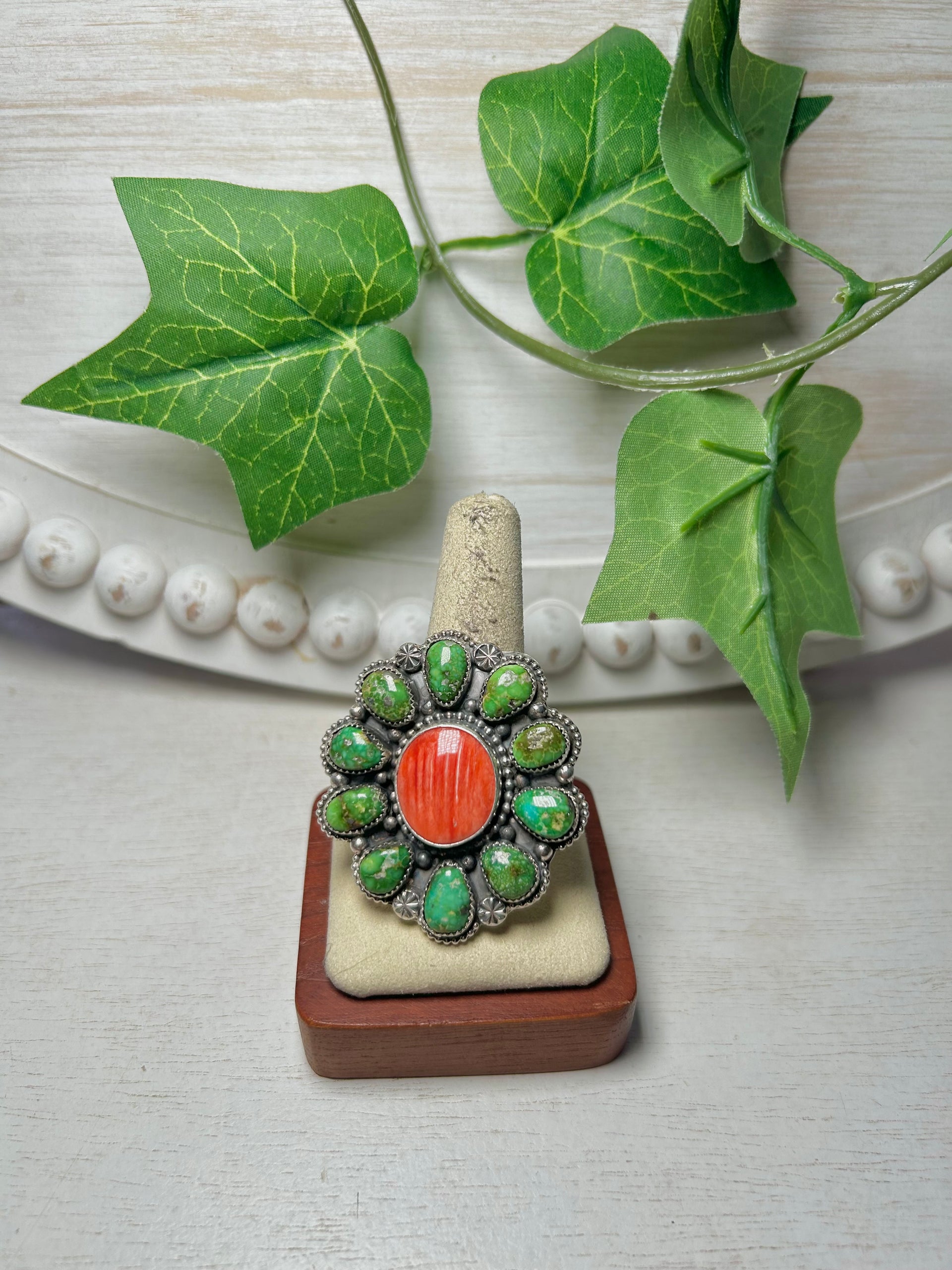 Navajo Made Multi Stone  & Sterling Silver Ring Size 10.5