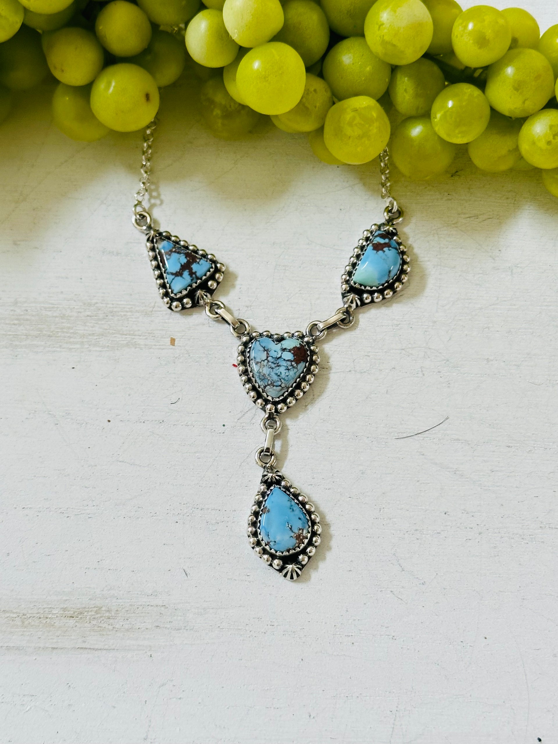 Southwest Handmade Golden Hills Turquoise & Sterling Silver Lariat Necklace