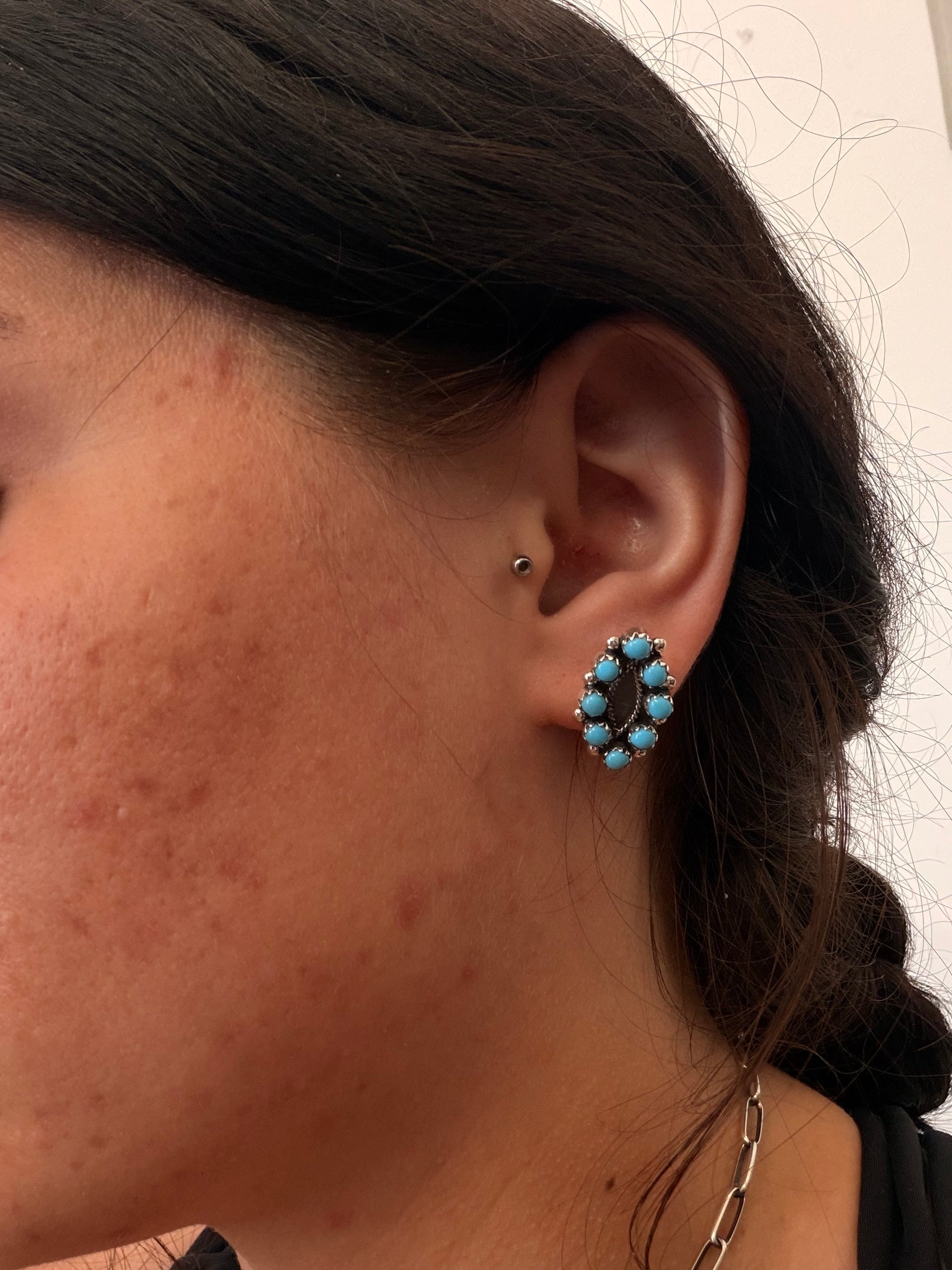 Navajo Made Sterling Silver Post Cluster Earrings