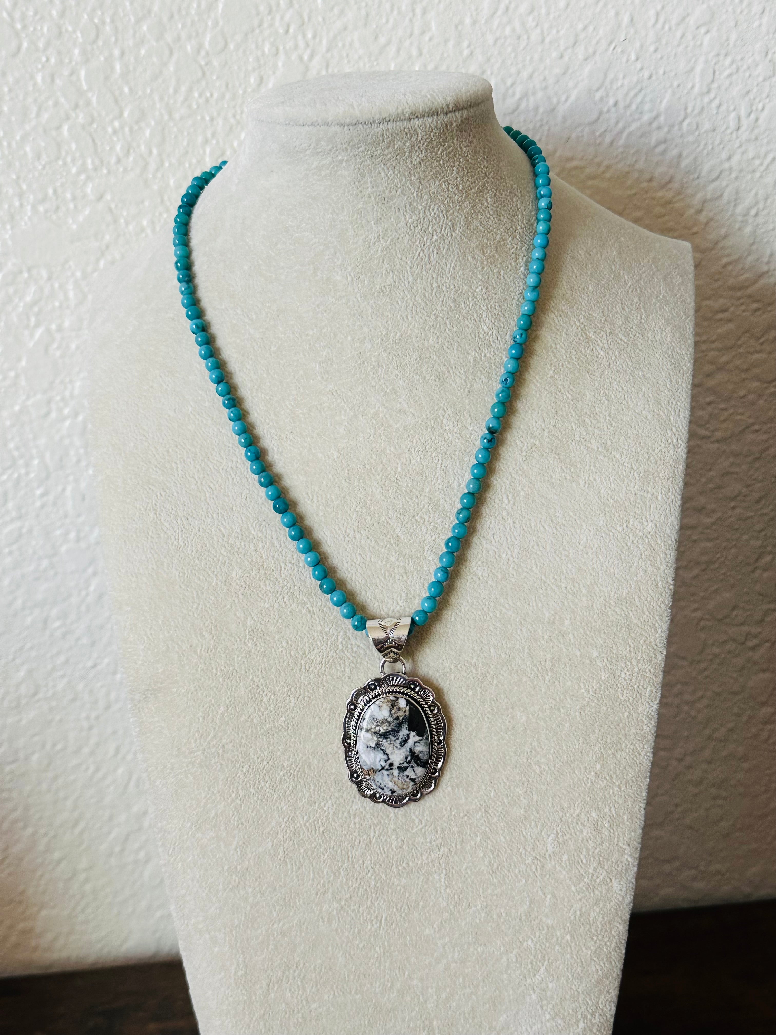 Southwest Handmade White Buffalo & Sterling Silver Pendant