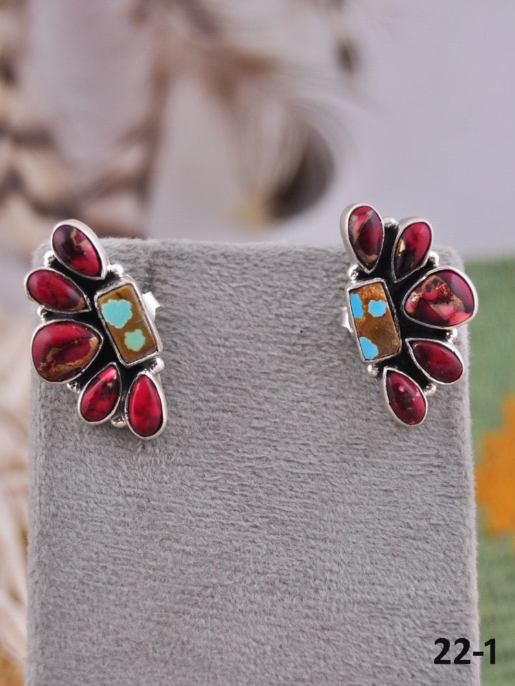 Southwest Made Multi Stone & Sterling Silver Post Earrings
