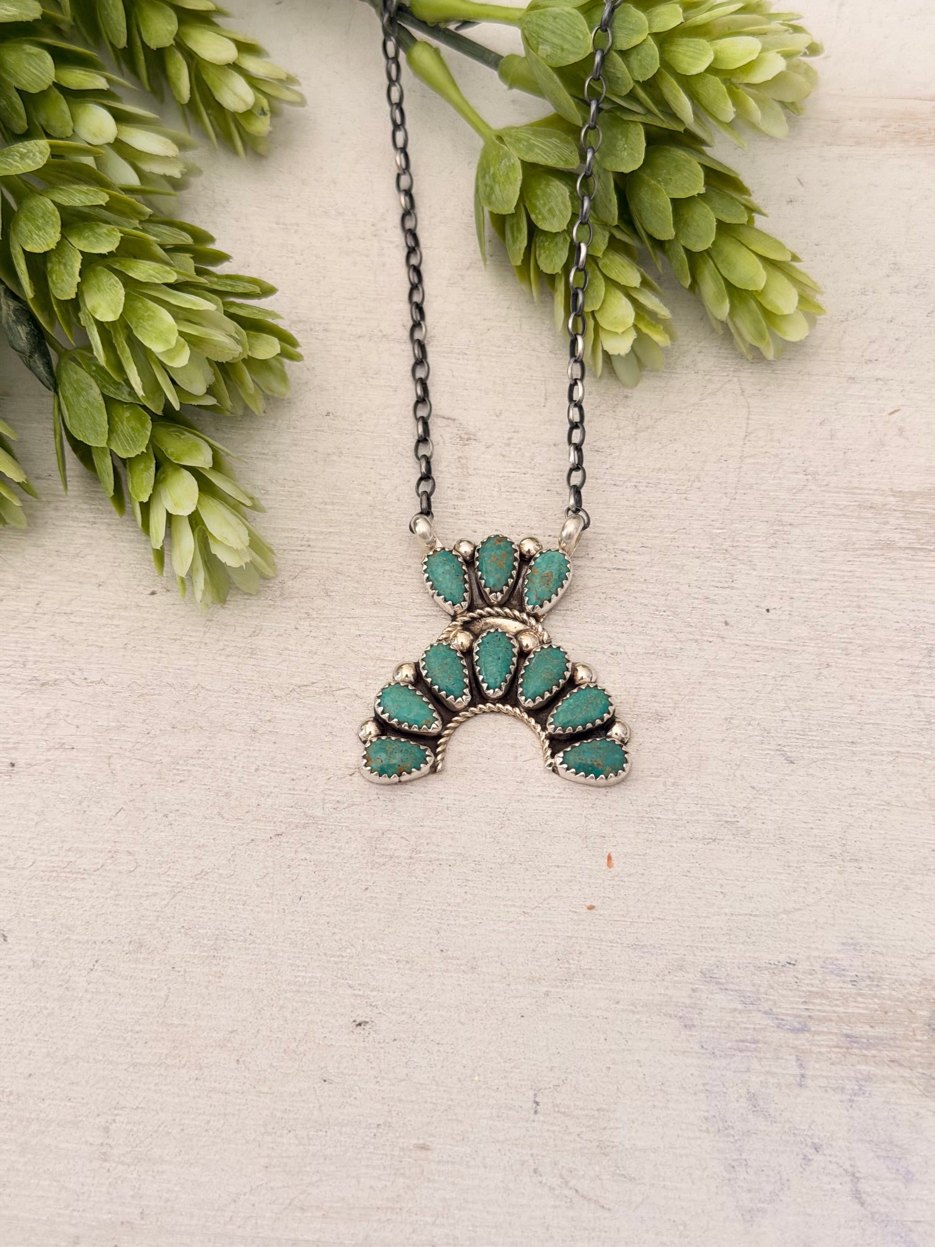Rodney Notah Kingman Turquoise and Sterling Silver Petite Cluster Necklace