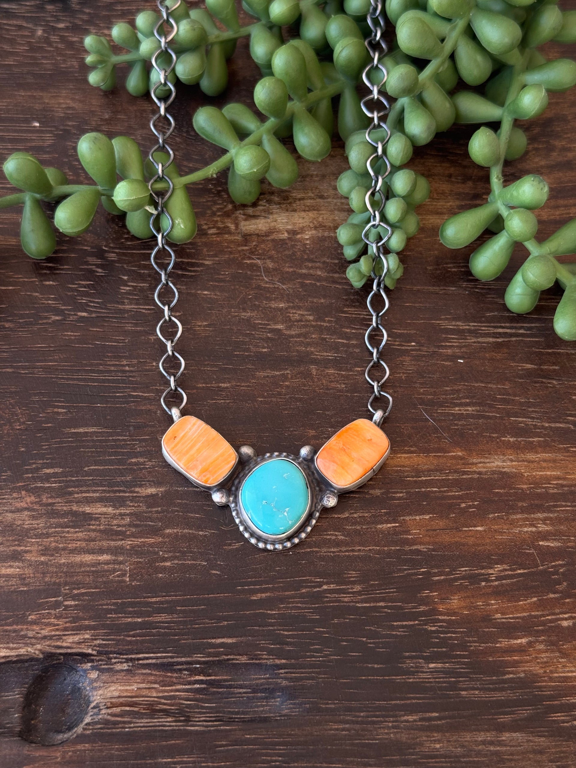 Navajo Made Multi Stone & Sterling Silver Necklace
