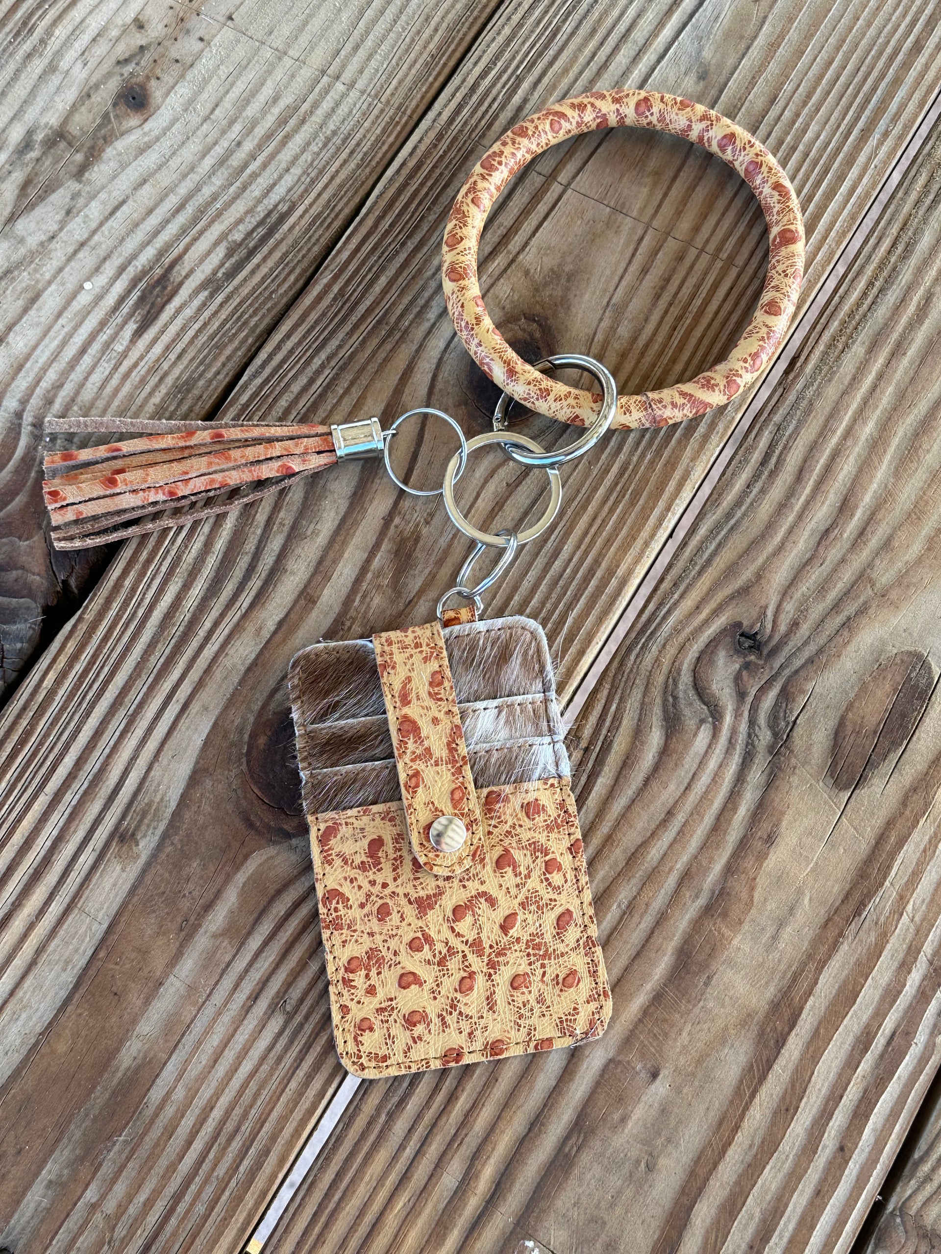 Genuine Leather & Cowhide Wristlet Card Holder
