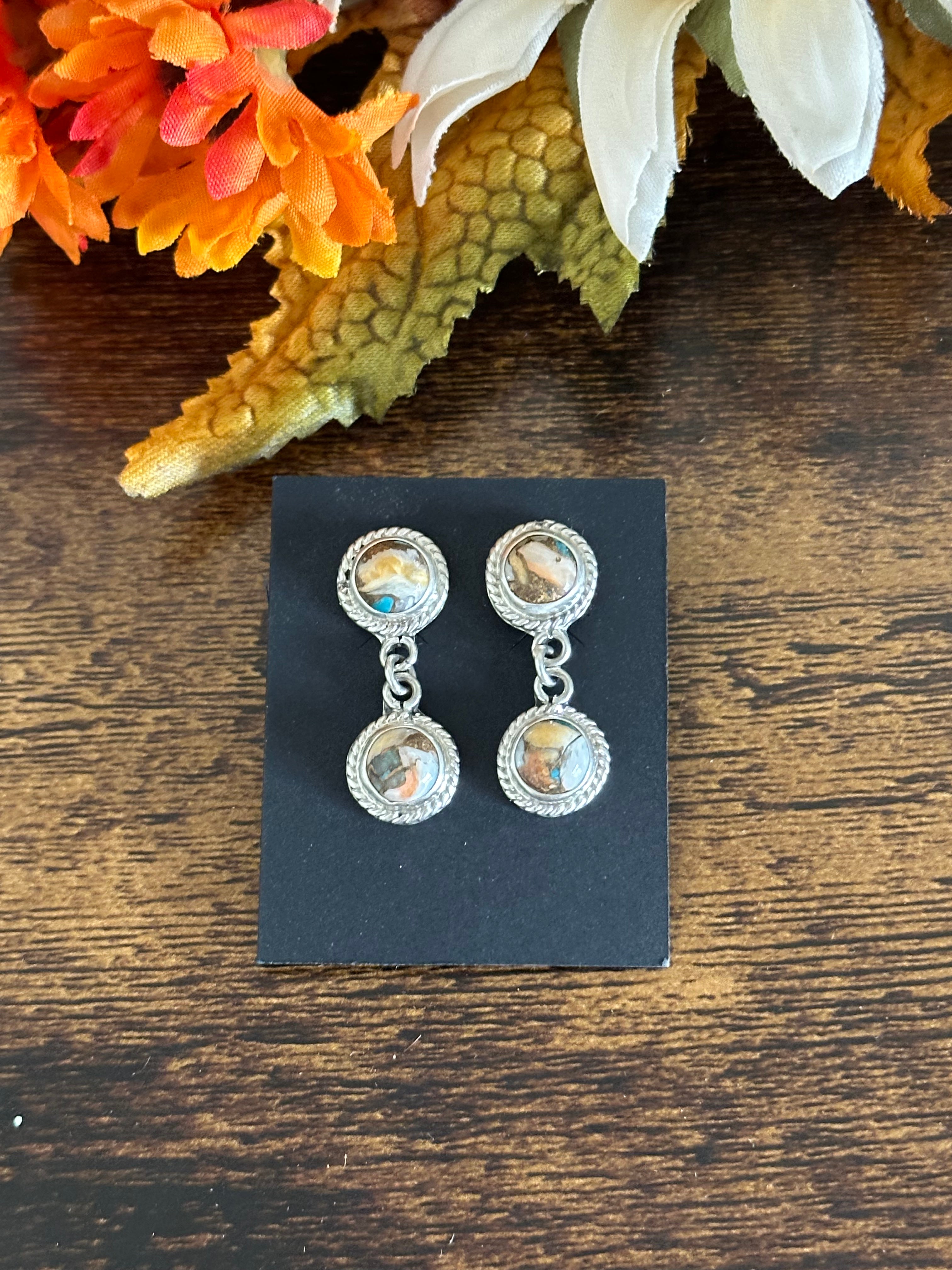 Navajo Made Mohave Turquoise & Sterling Silver Post Earrings