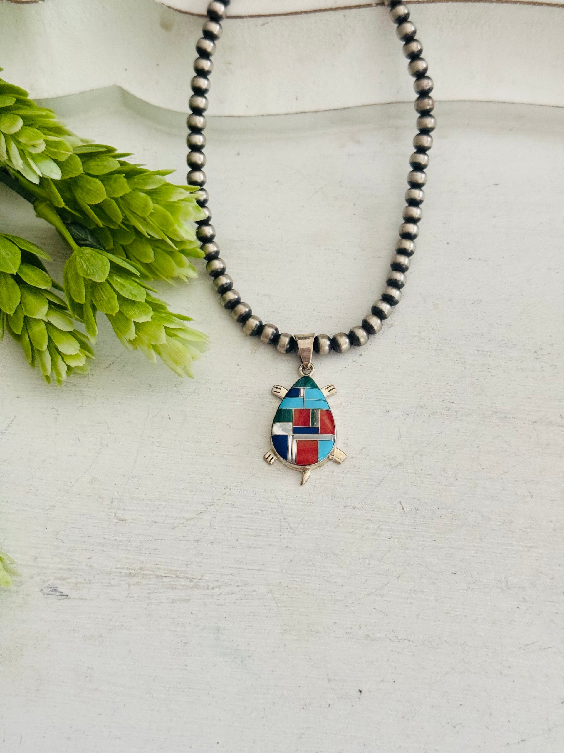 Southwest Multi Stone & Sterling Silver Inlay Pendant