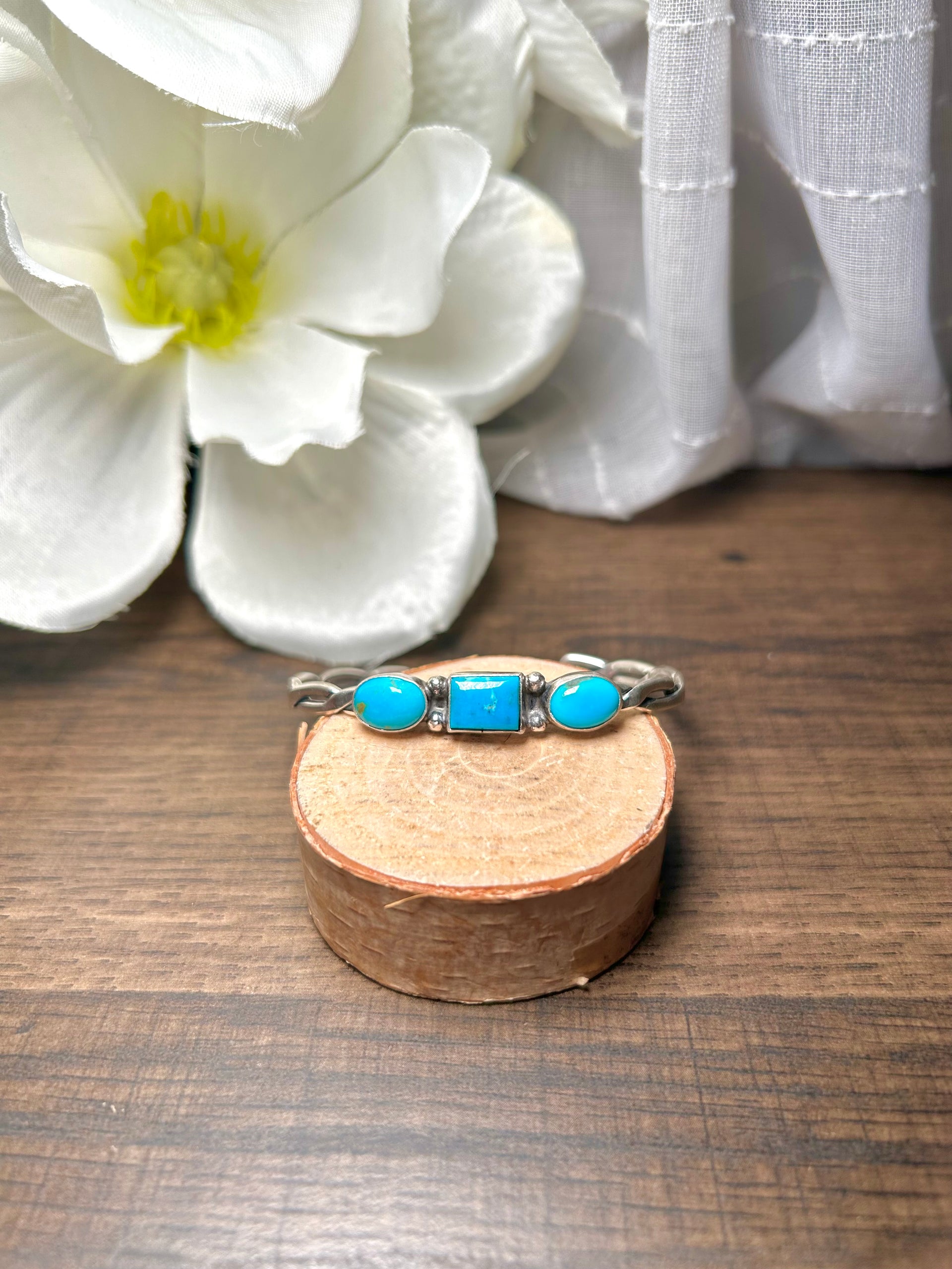 Navajo Made Kingman Turquoise & Sterling Silver Cuff Bracelet