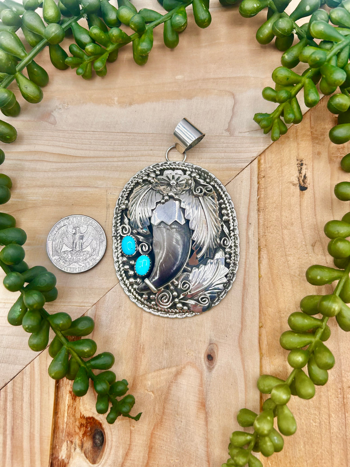 Navajo Made Kingman Turquoise & Sterling Silver Pendant