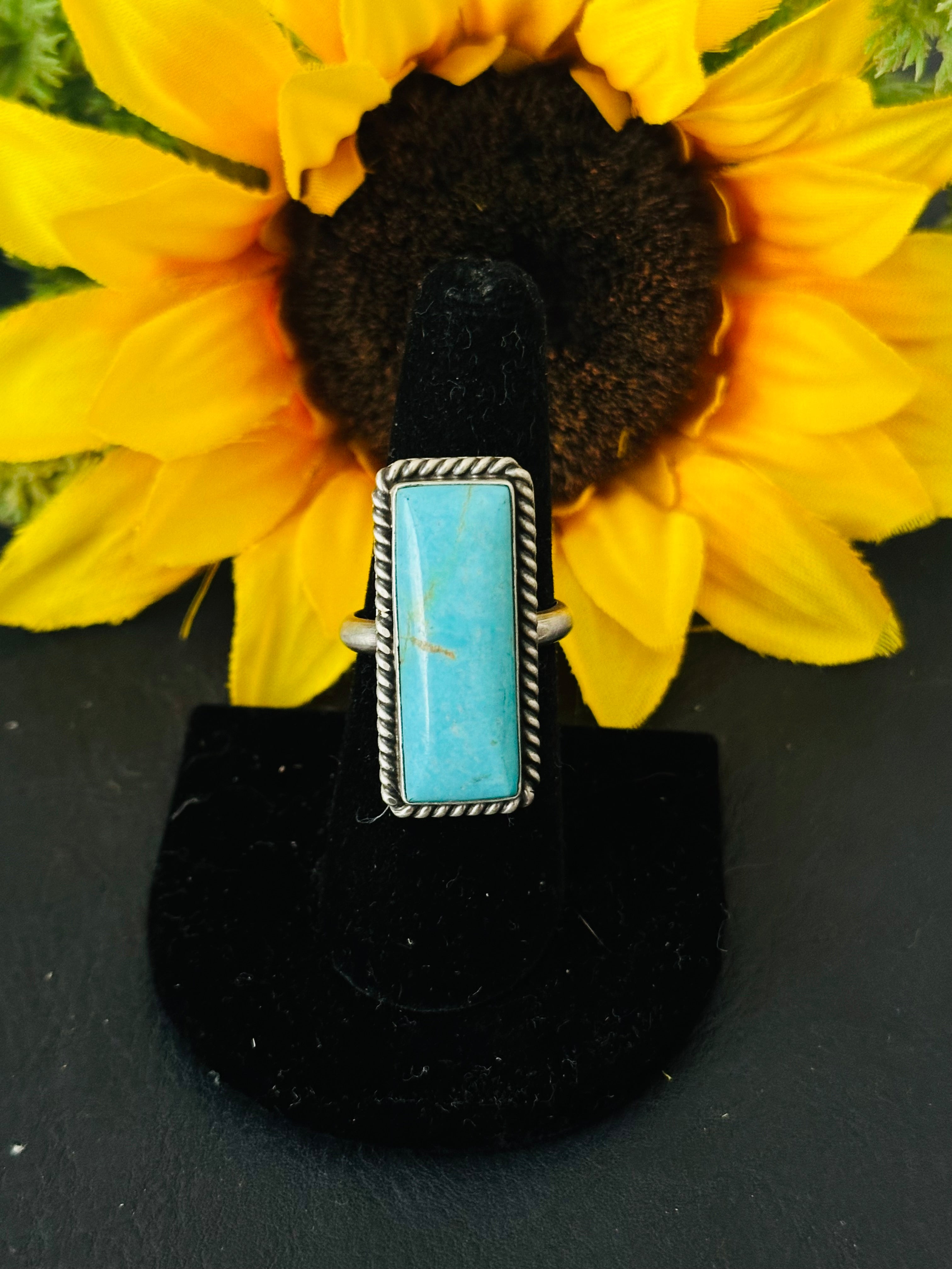 Navajo Made Kingman Turquoise & Sterling Silver Adjustable Ring