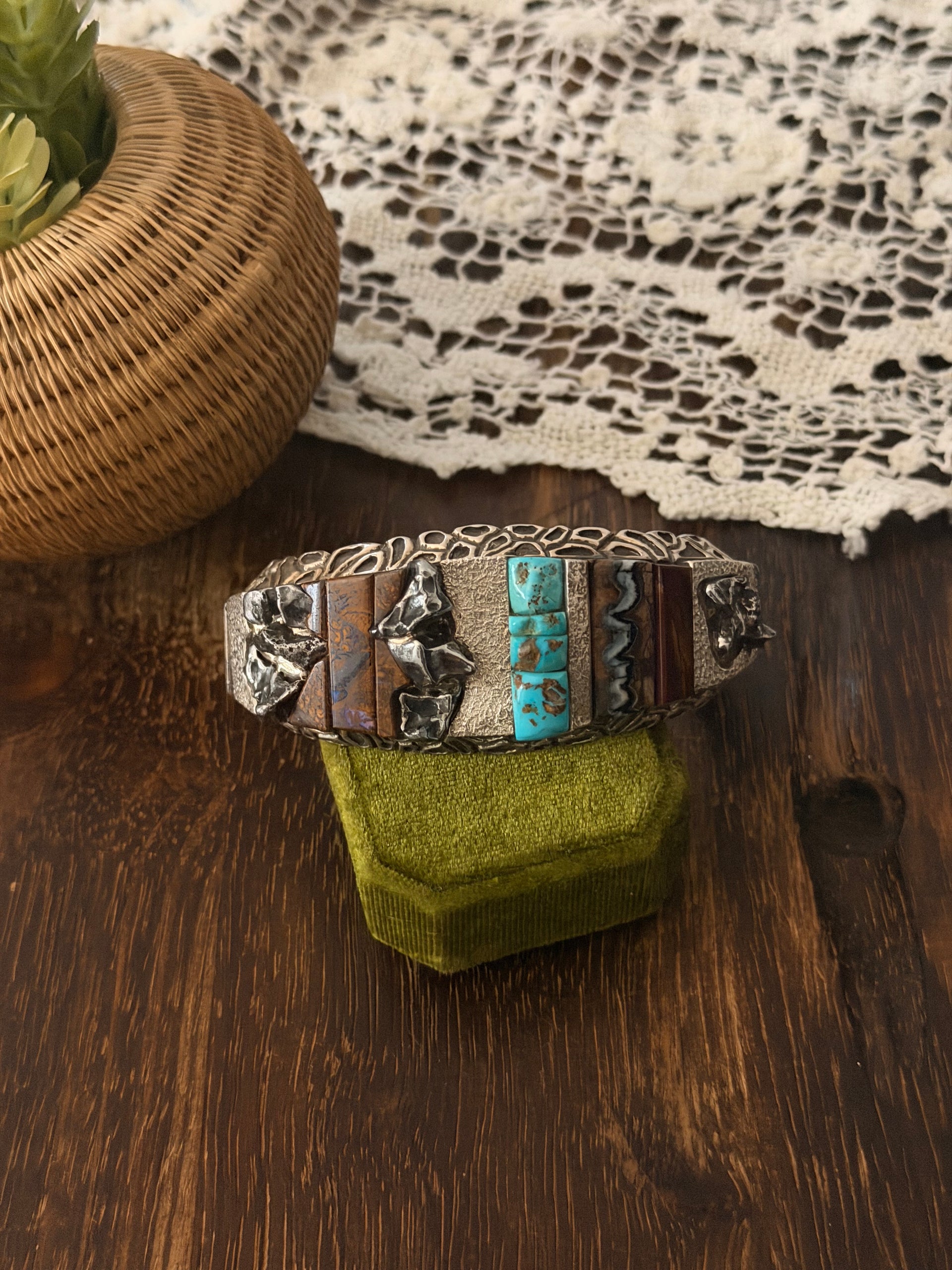 Alvin Yellowhorse Multi Stone & Sterling Silver Cuff Bracelet