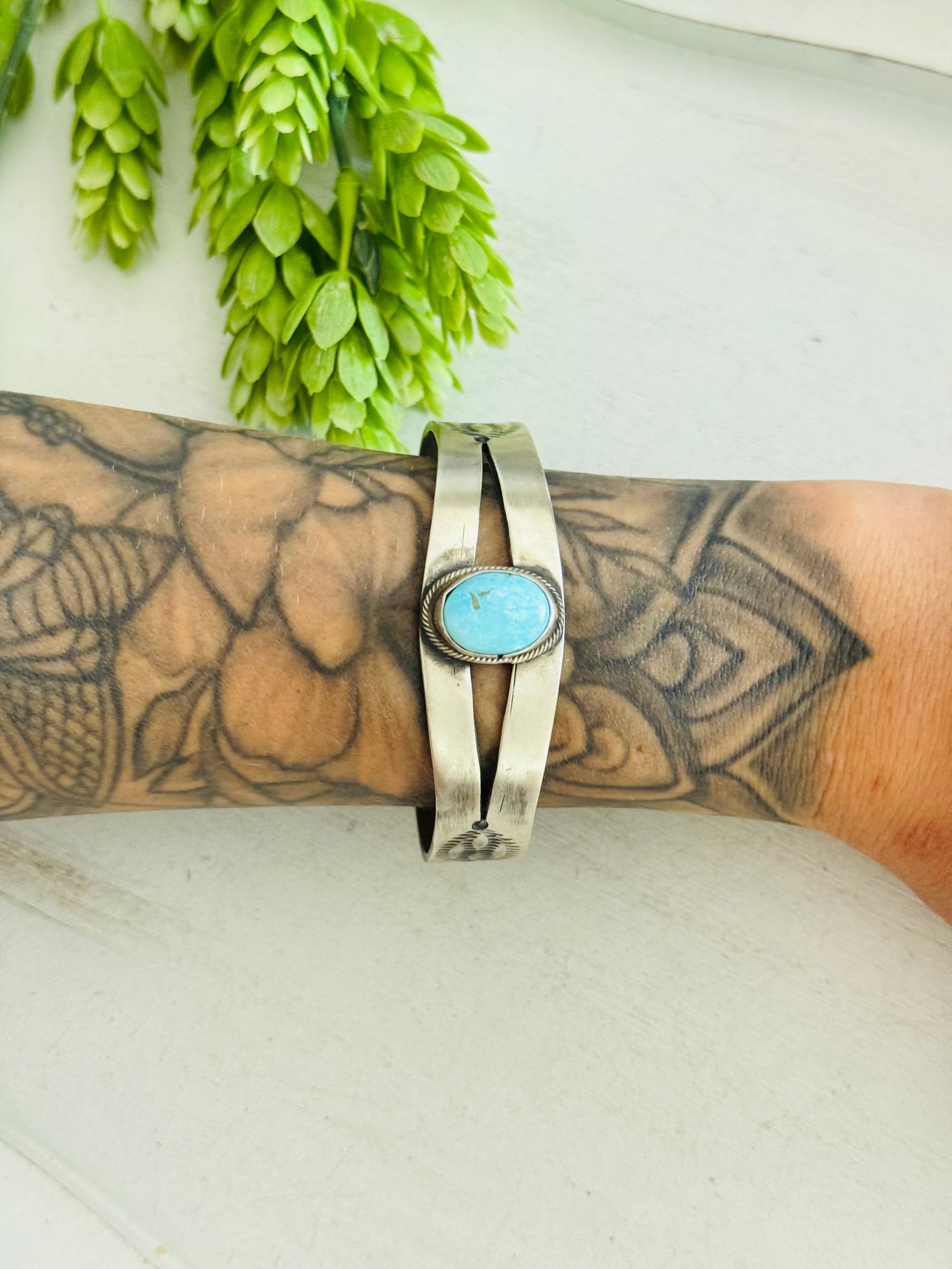 Navajo Made South Hill Turquoise & Sterling Silver Cuff Bracelet