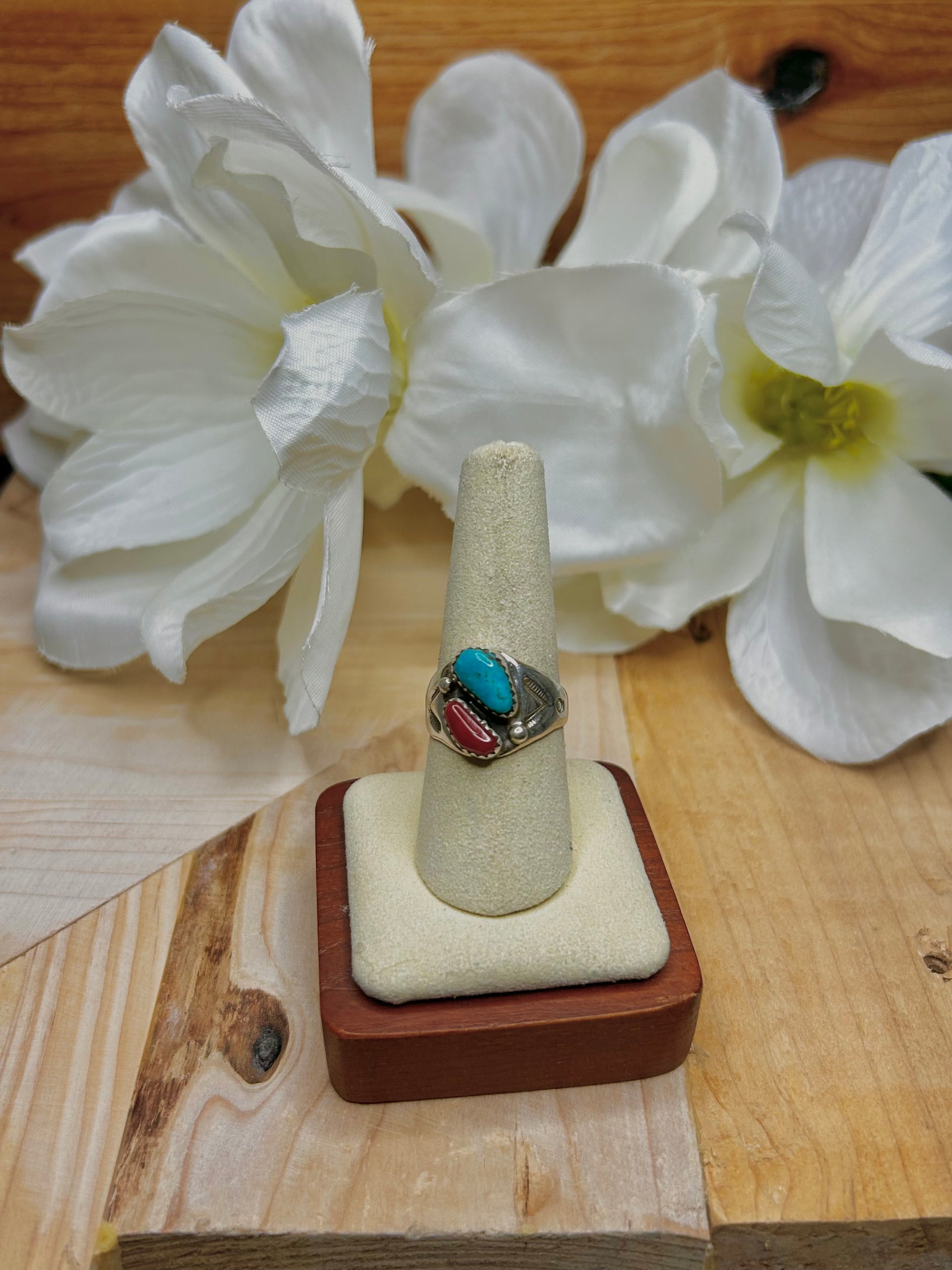 Navajo Made Multi Stone & Sterling Silver Cluster Ring Size 8.5