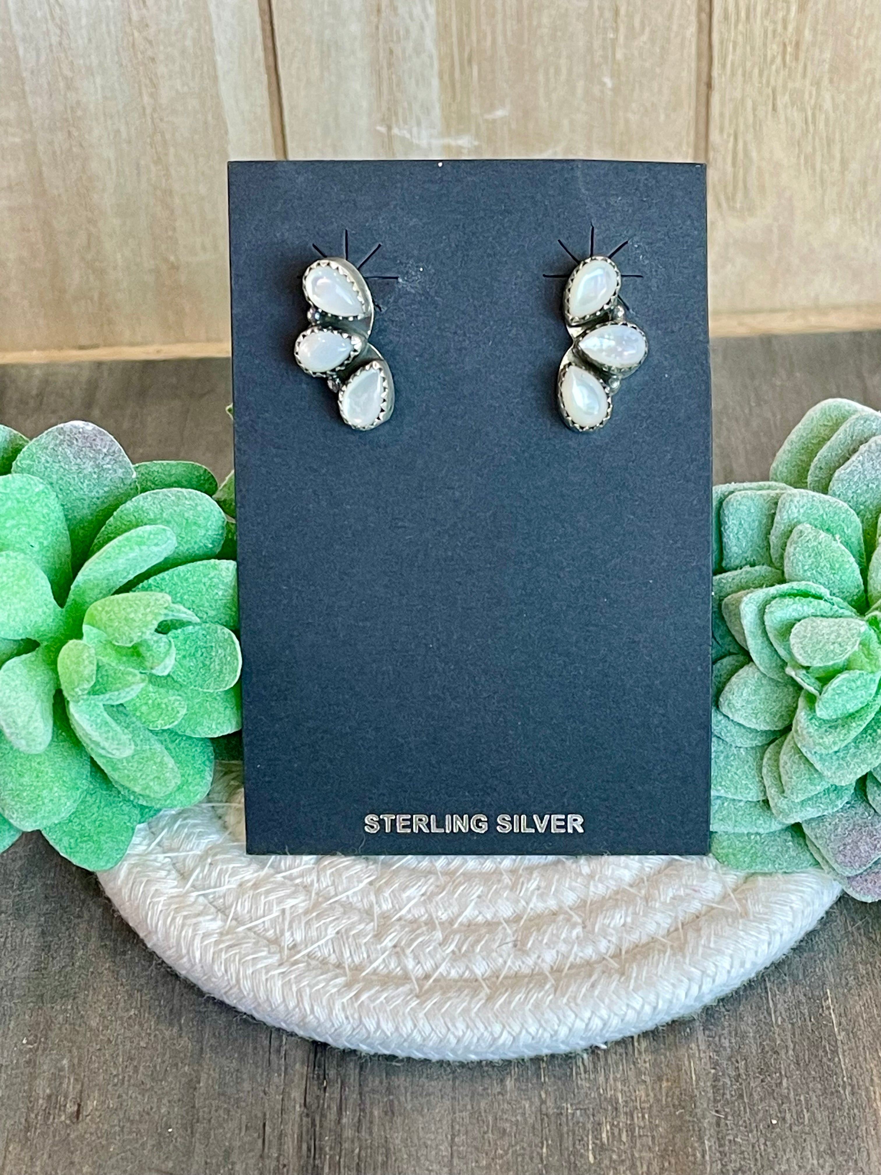 Southwest Handmade Mother of Pearl & Sterling Silver Post Earrings