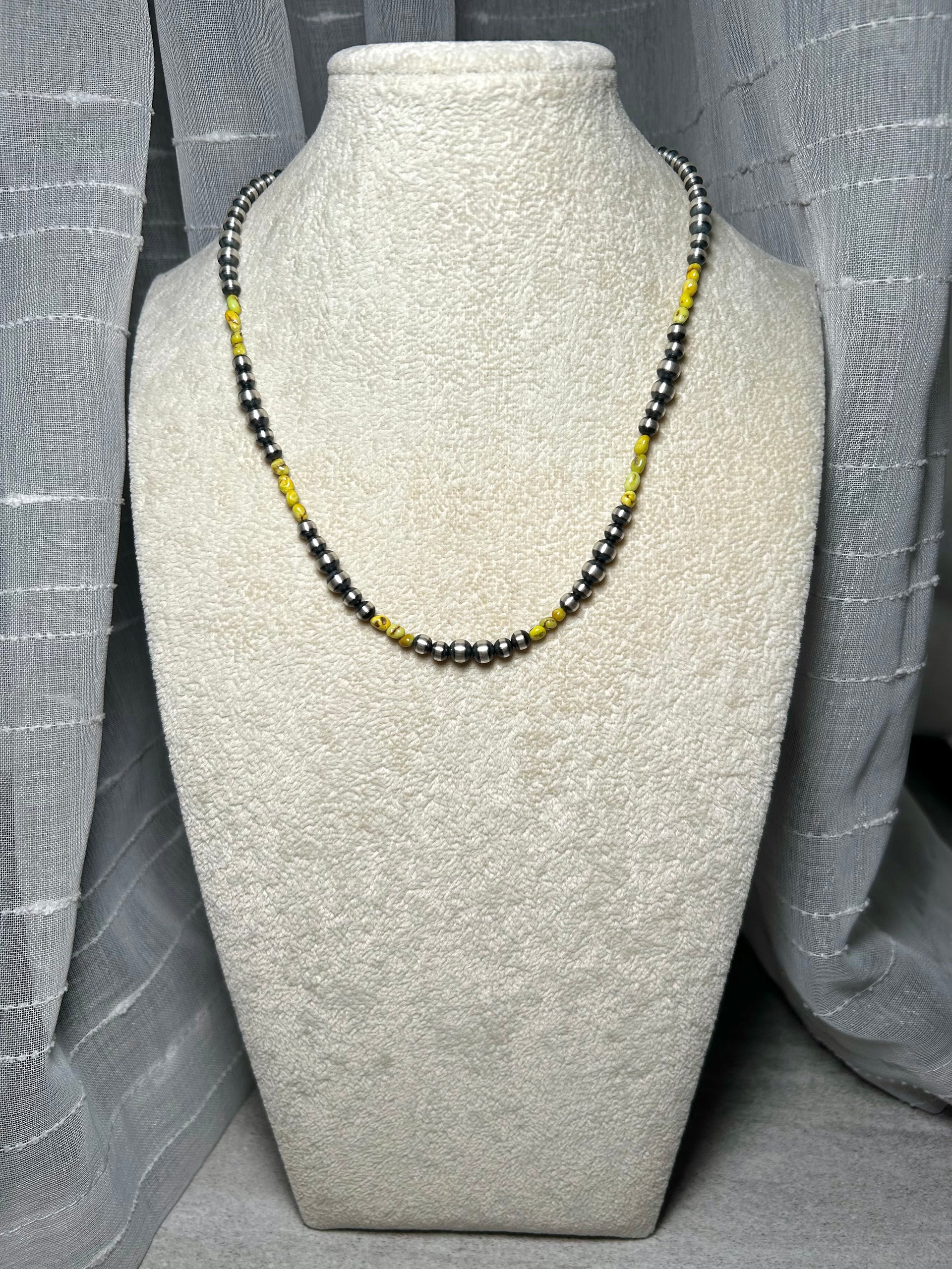 Navajo Strung Palomino Variscite & Sterling Silver Necklace