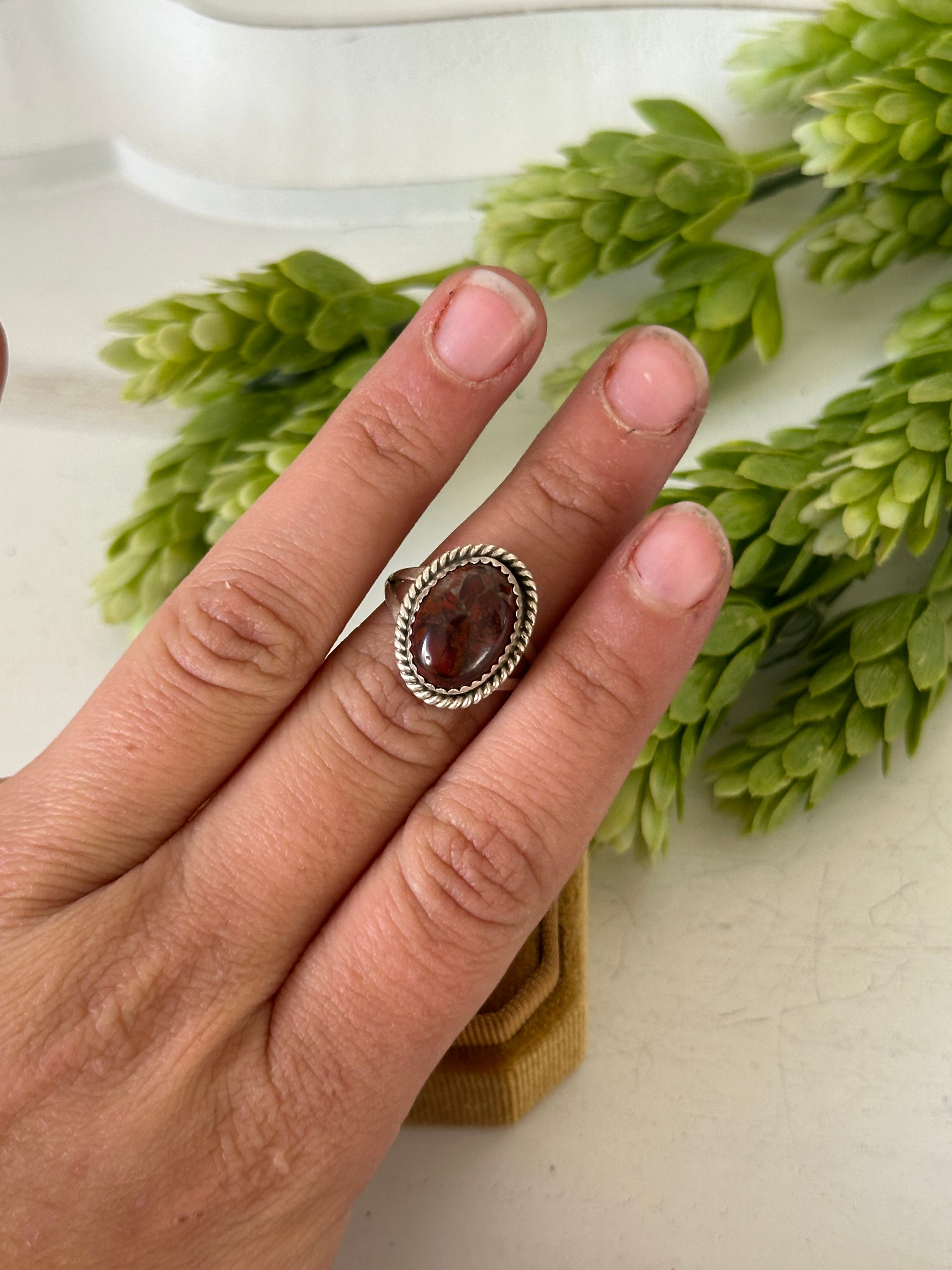 Navajo Made Blood Red & Sterling Silver Ring