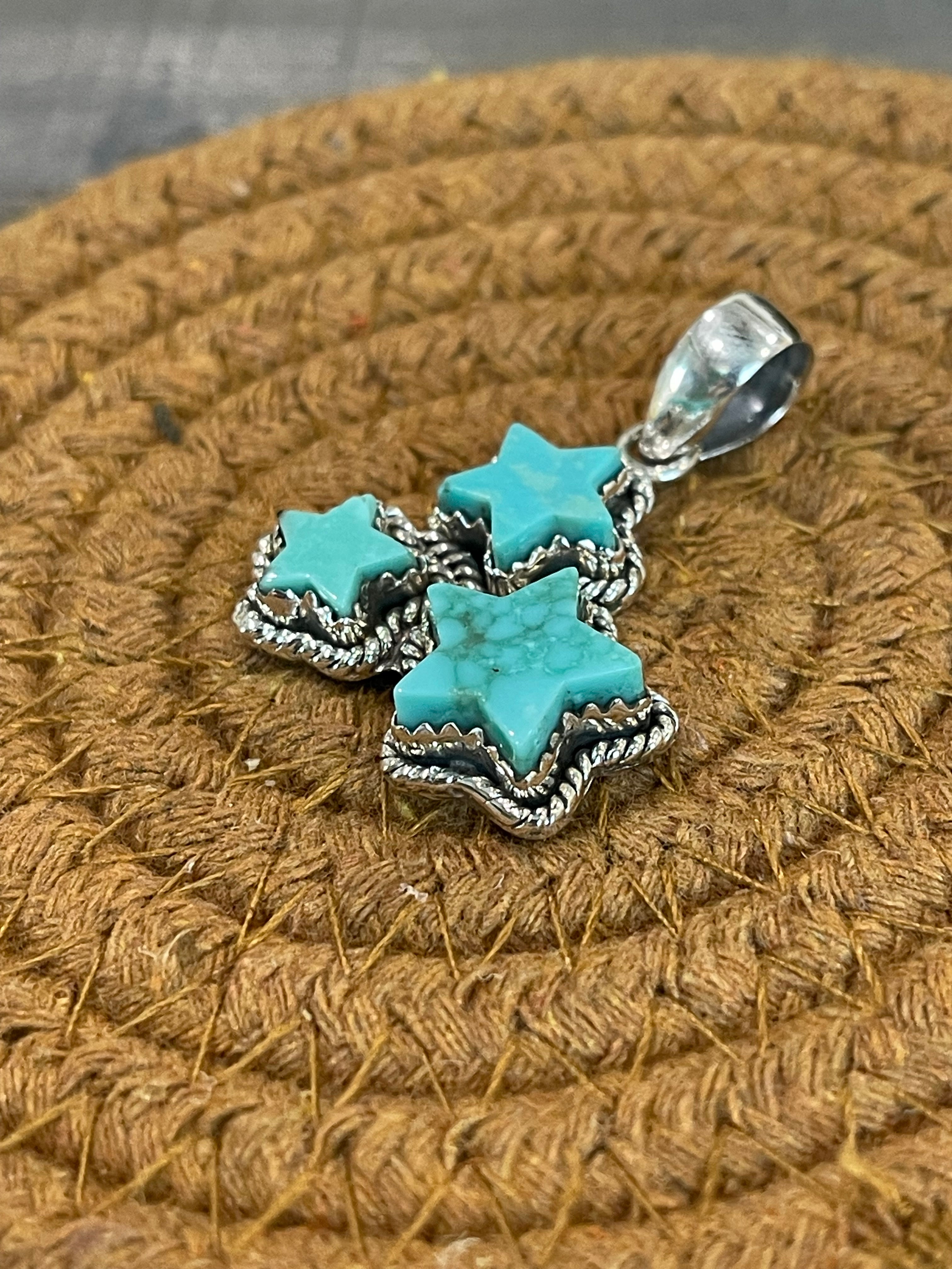 Southwest Handmade Kingman Turquoise & Sterling Silver Star Pendant