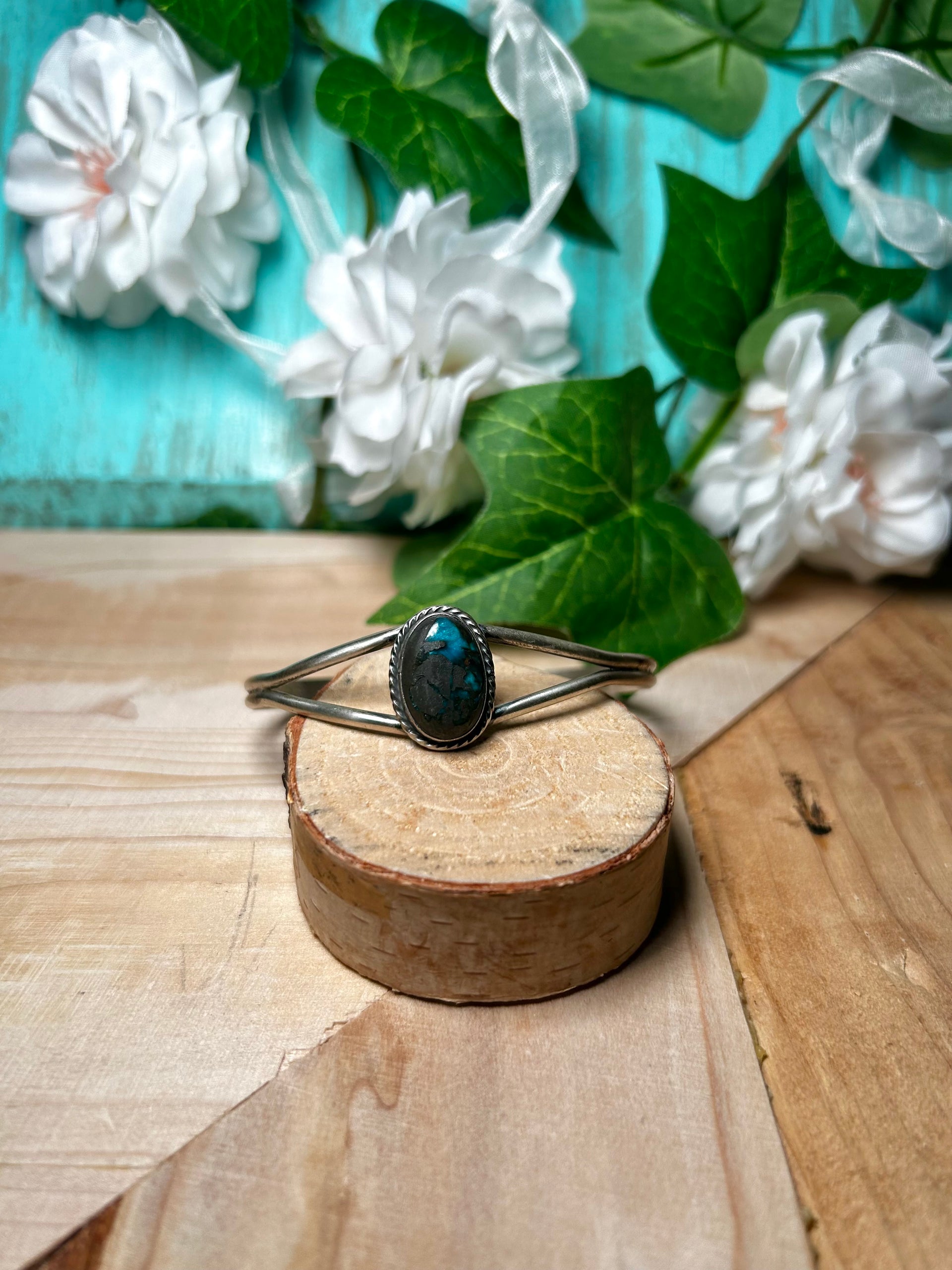 Navajo Made Carico Lake Turquoise & Sterling Silver Cuff Bracelet