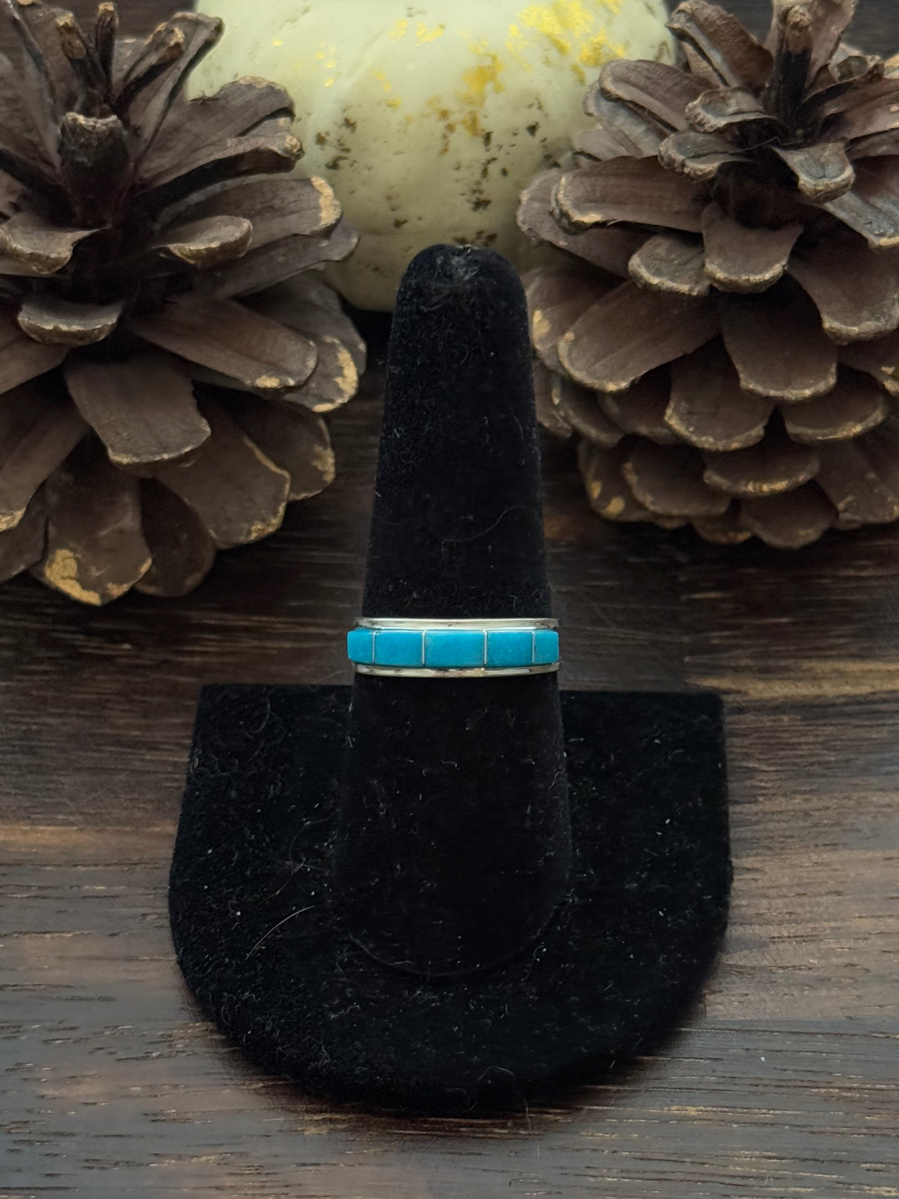 Navajo Made Kingman Turquoise & Sterling Silver Inlay Ring